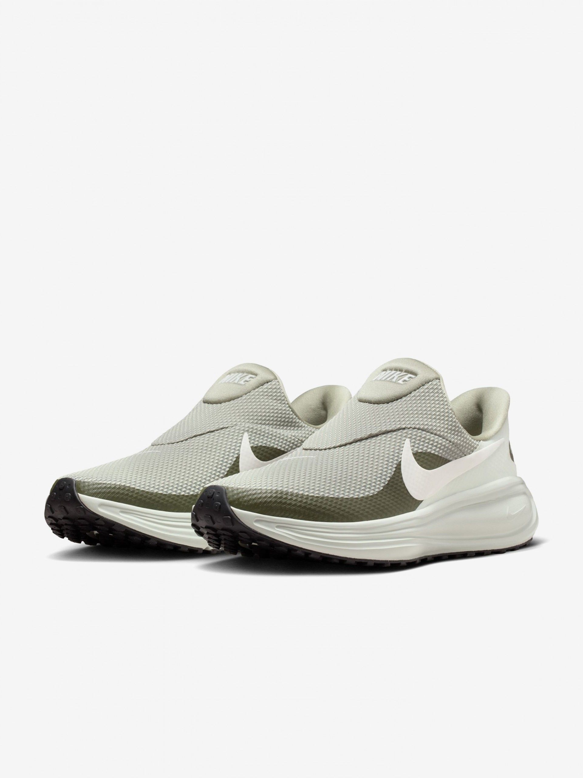 Nike Revolution 8 Easy-On Grey and Green Running Trainers For Men
