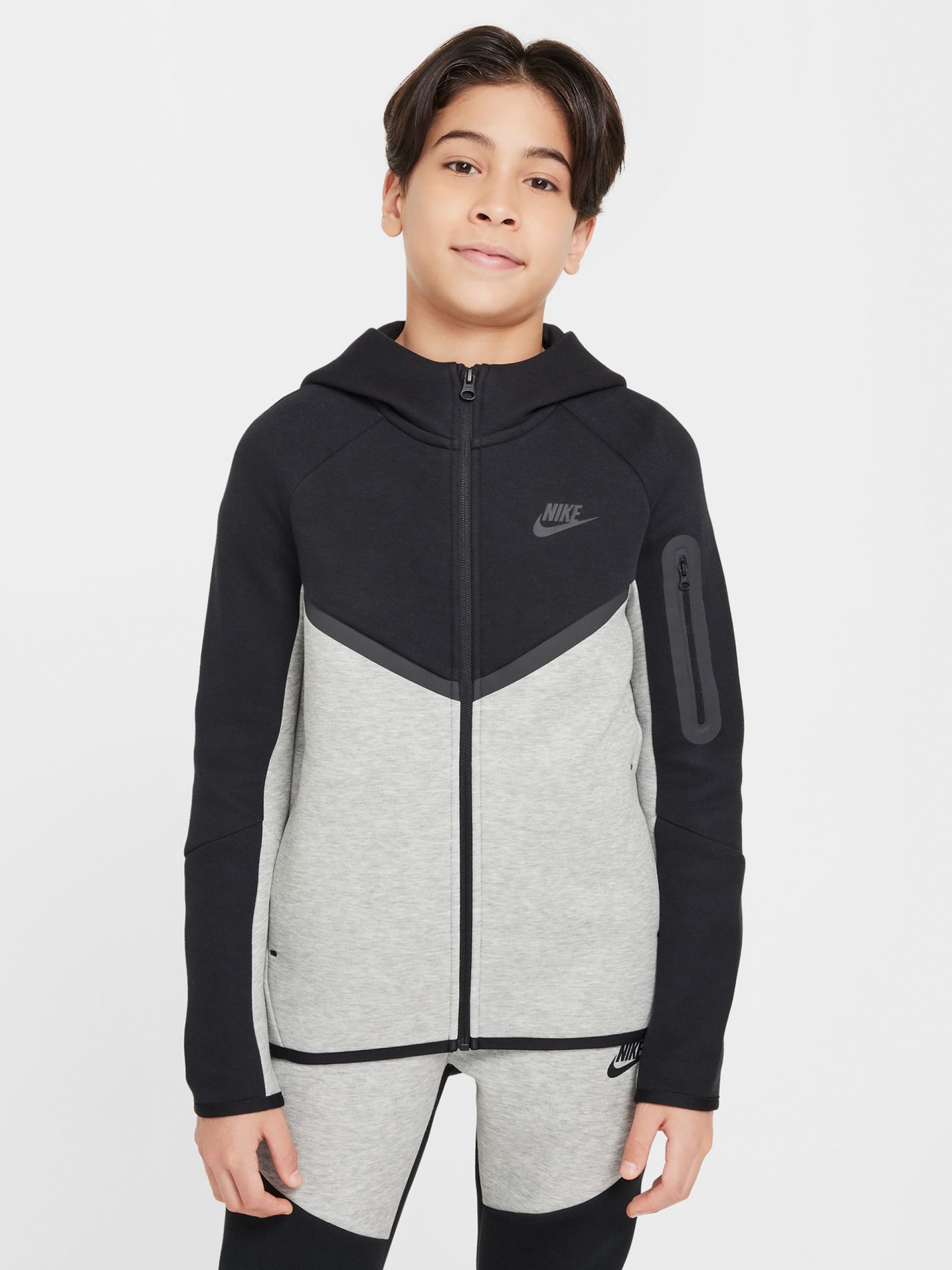Nike Sportswear Tech Fleece Junior Grey and Black Hooded Jacket