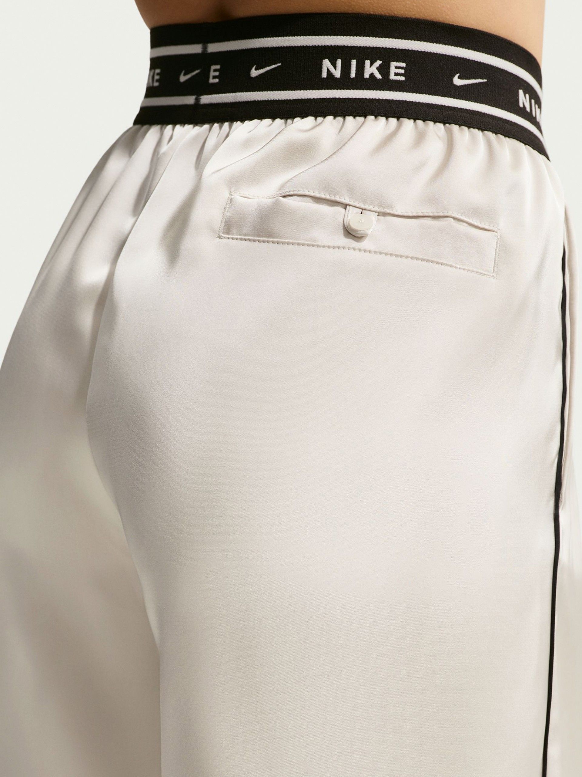 Nike Sportswear Loose Mid-Rise Satin Beige and Black Trousers For Women