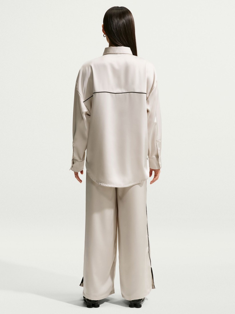 Nike Sportswear Loose Mid-Rise Satin Beige and Black Trousers For Women Nike Sportswear Loose Mid-Rise Satin Beige and Black Trousers For Women