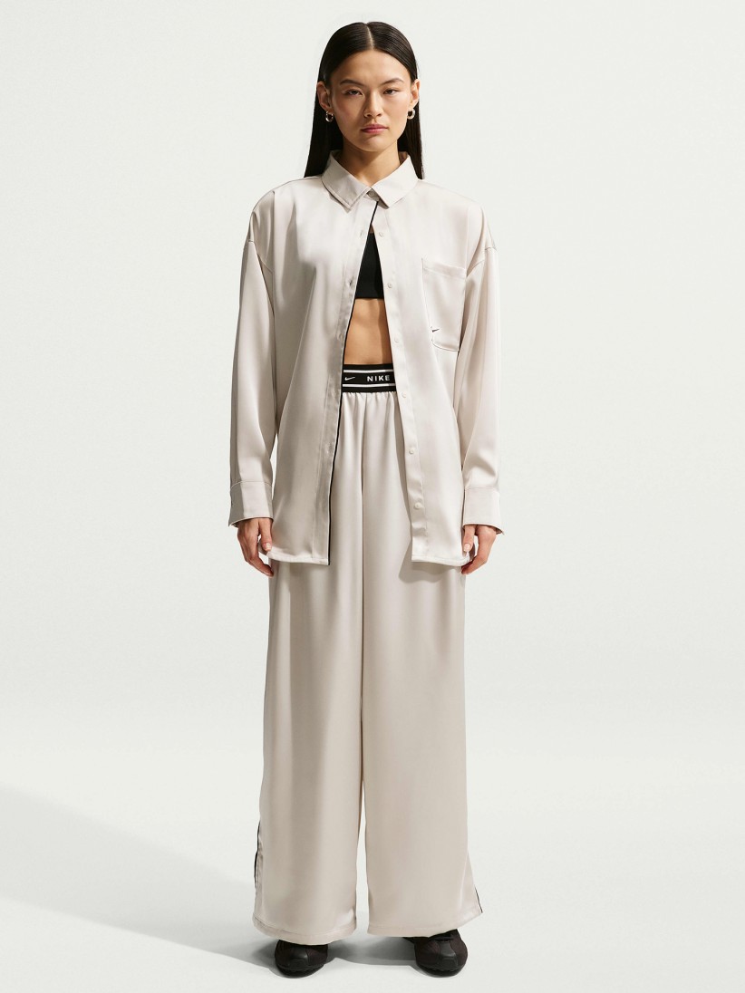 Nike Sportswear Loose Mid-Rise Satin Beige and Black Trousers For Women Nike Sportswear Loose Mid-Rise Satin Beige and Black Trousers For Women