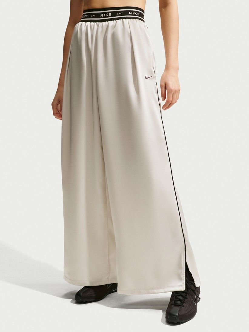 Nike Sportswear Loose Mid-Rise Satin Beige and Black Trousers For Women Nike Sportswear Loose Mid-Rise Satin Beige and Black Trousers For Women