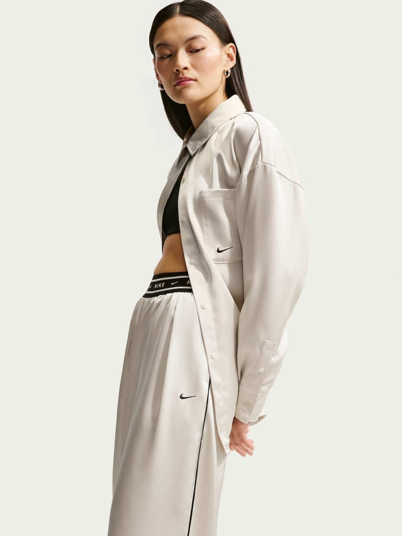 Nike Sportswear Loose Mid-Rise Satin Beige and Black Trousers For Women Nike Sportswear Loose Mid-Rise Satin Beige and Black Trousers For Women