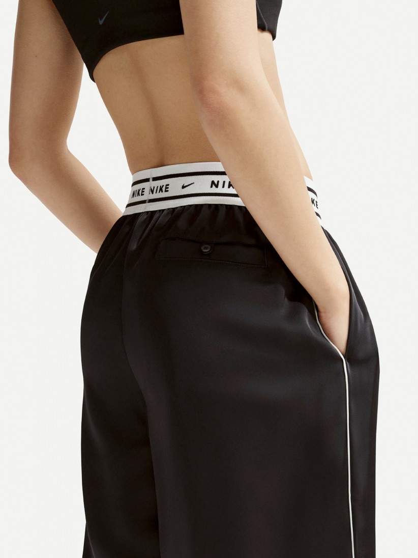 Nike Sportswear Loose Mid-Rise Satin Black and White Trousers For Women