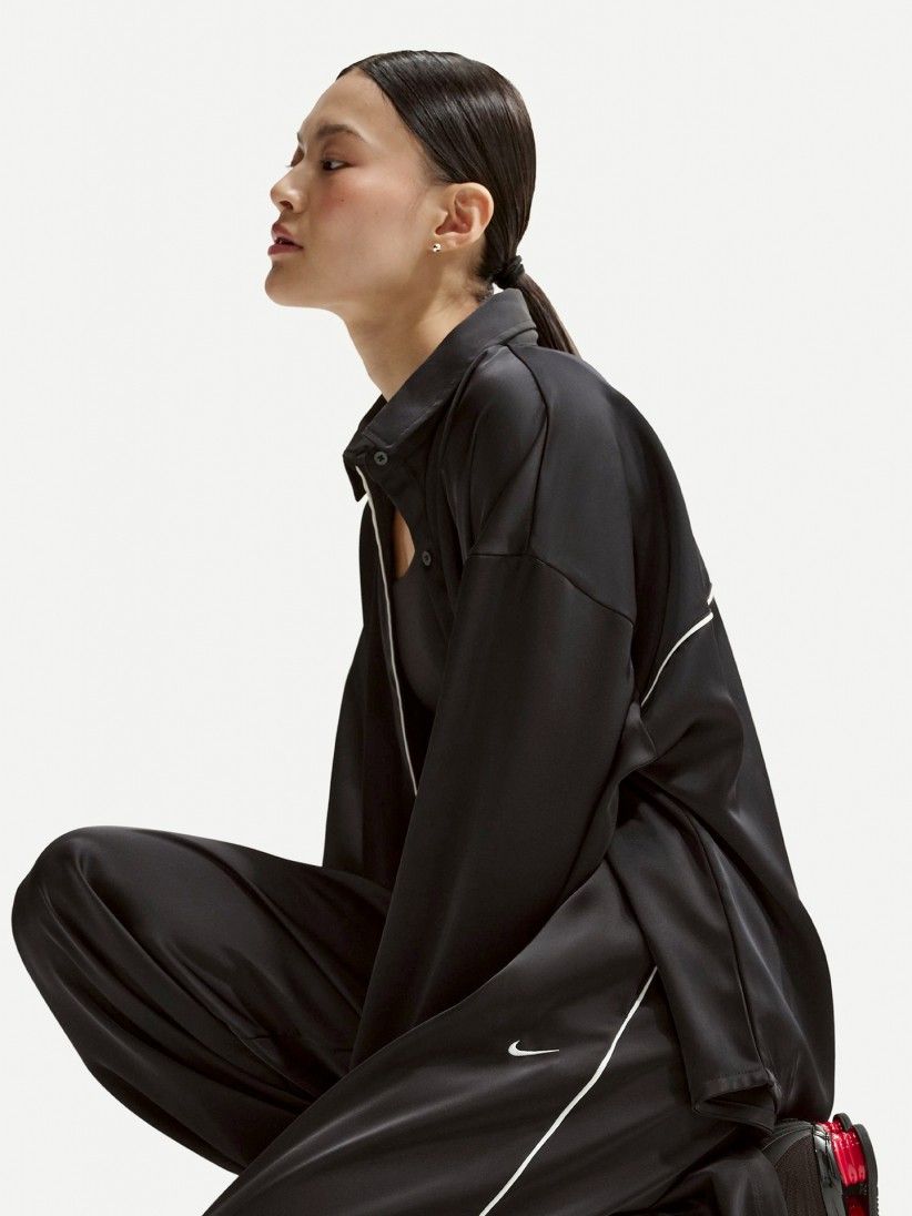 Nike Sportswear Loose Mid-Rise Satin Black and White Trousers For Women