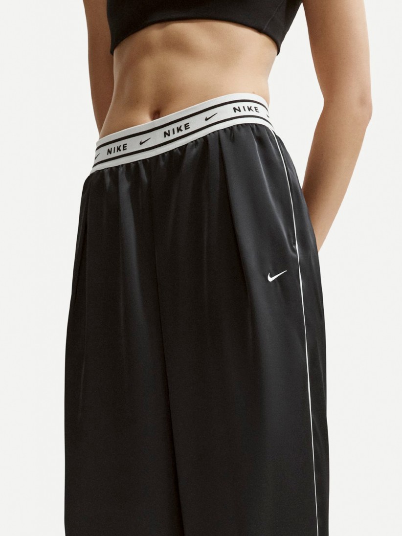 Nike Sportswear Loose Mid-Rise Satin Black and White Trousers For Women