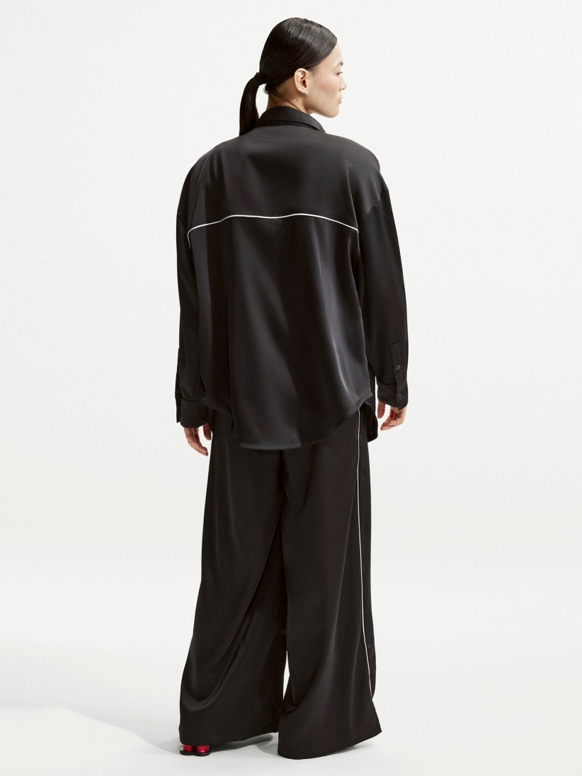 Nike Sportswear Loose Mid-Rise Satin Black and White Trousers For Women