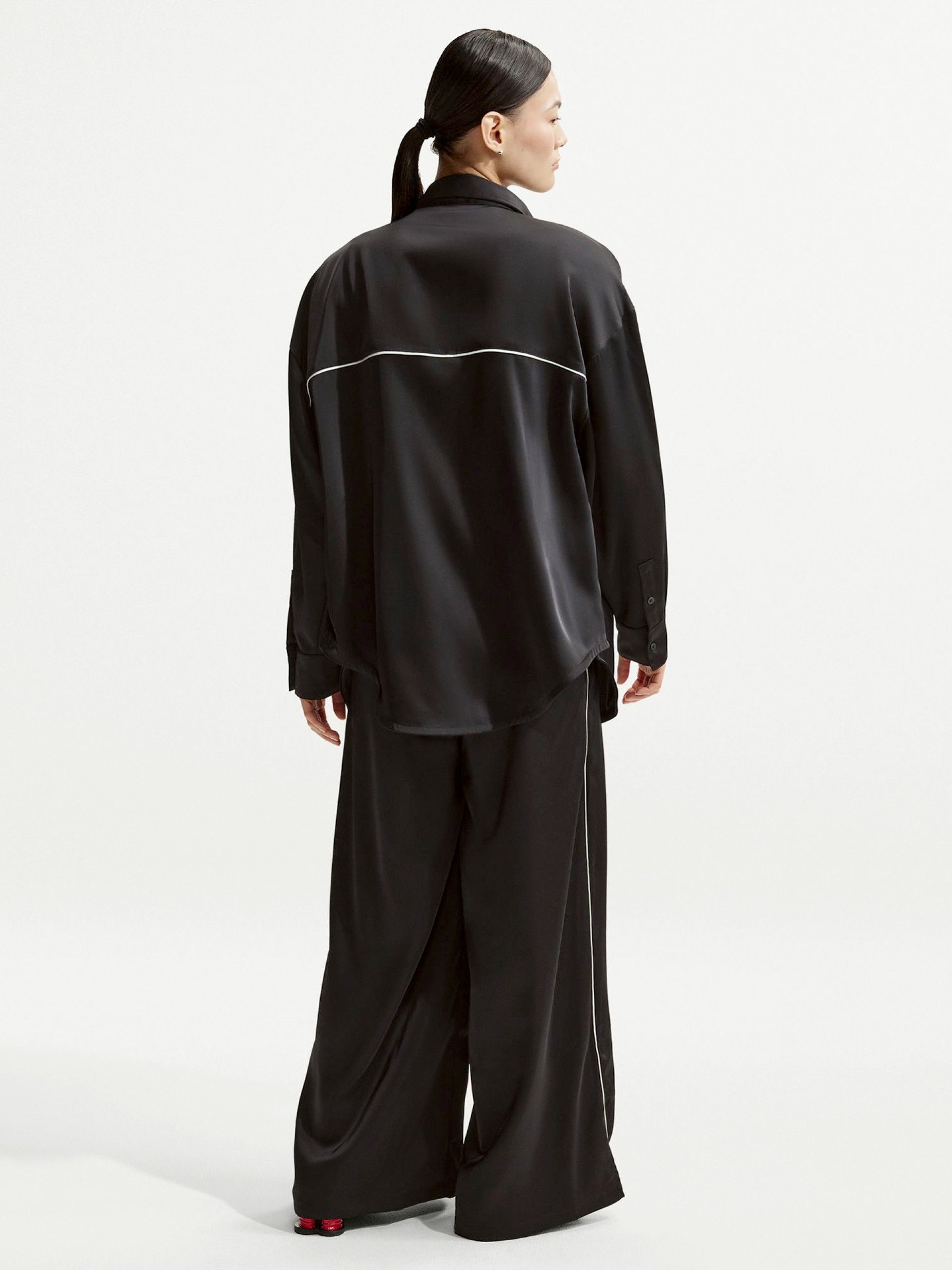 Nike Sportswear Loose Mid-Rise Satin Black and White Trousers For Women