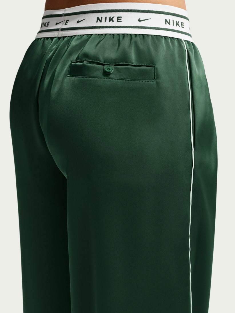 Nike Sportswear Loose Mid-Rise Satin Green and White Trousers For Women