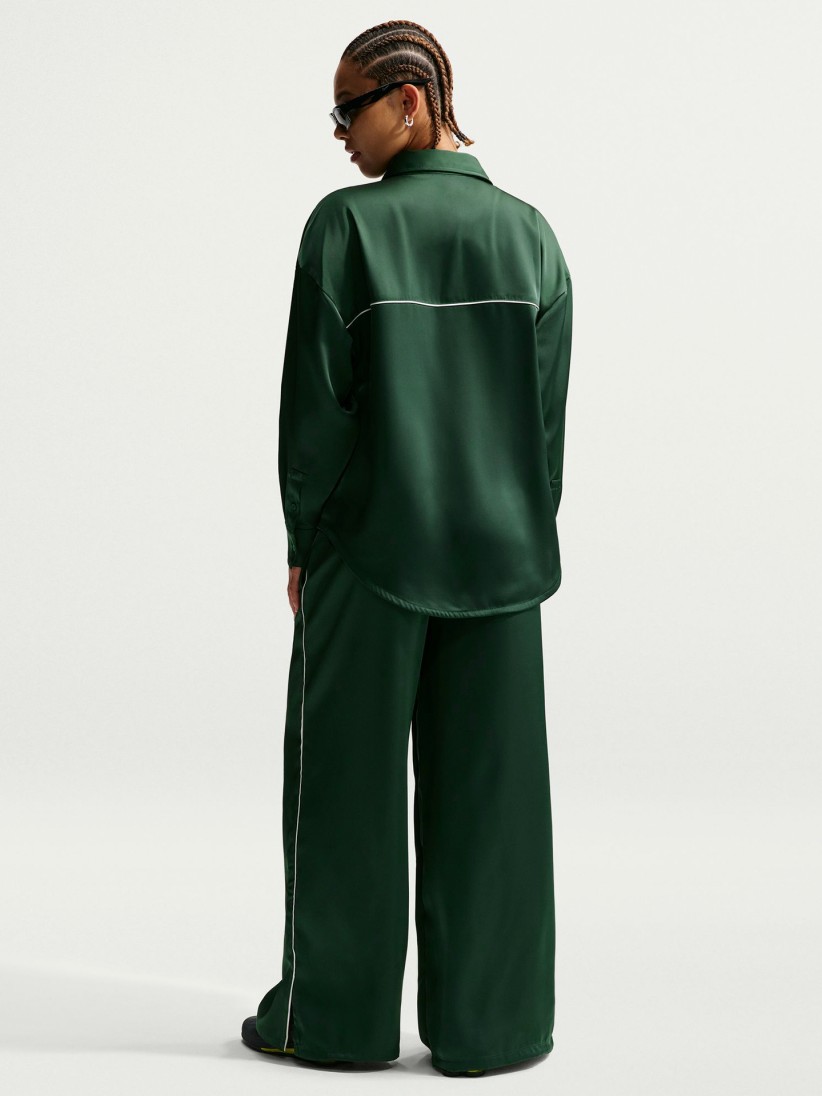Nike Sportswear Loose Mid-Rise Satin Green and White Trousers For Women