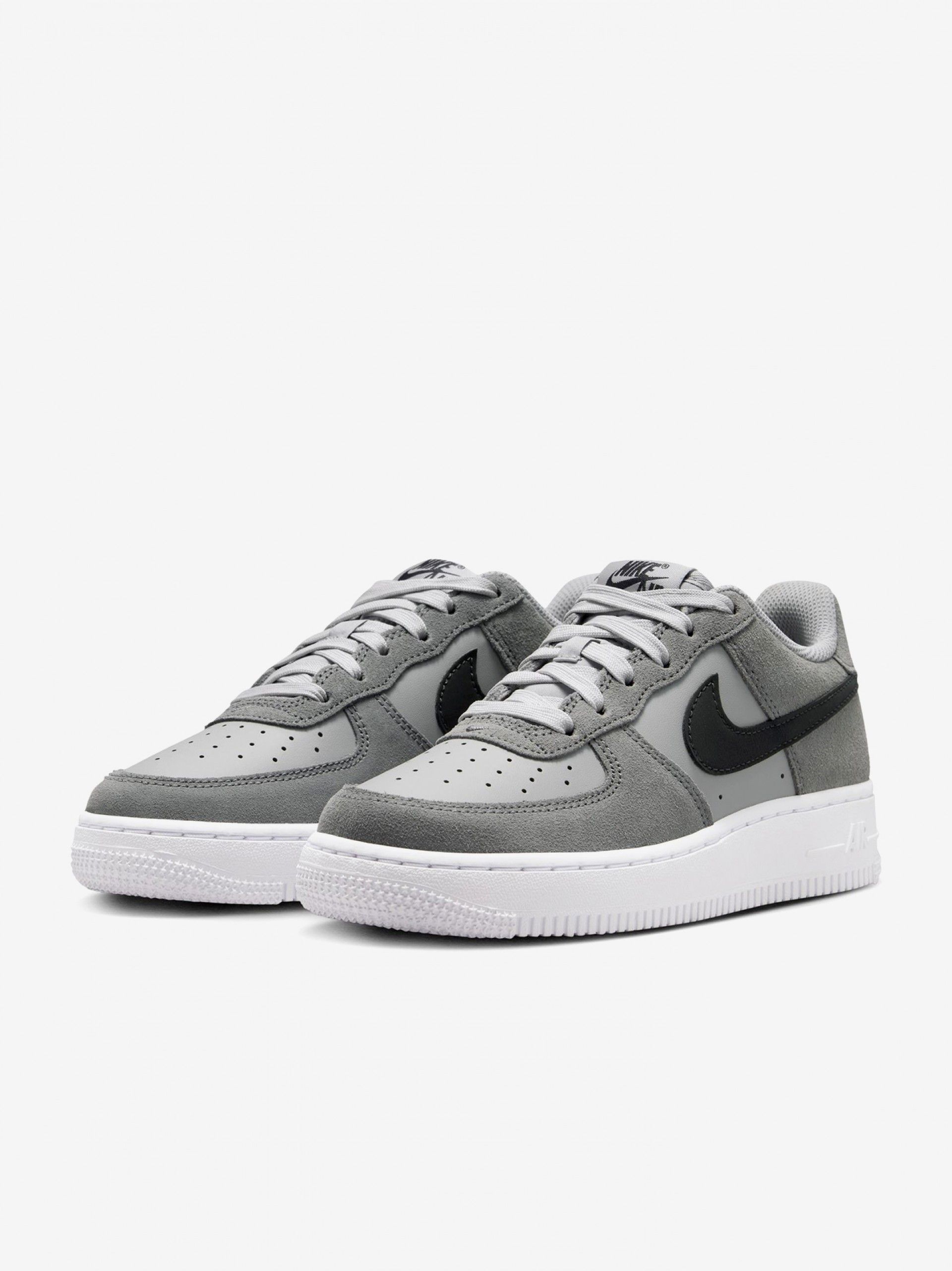 Nike Air Force 1 Essential+ Grey Leather and Suede Junior Sneakers