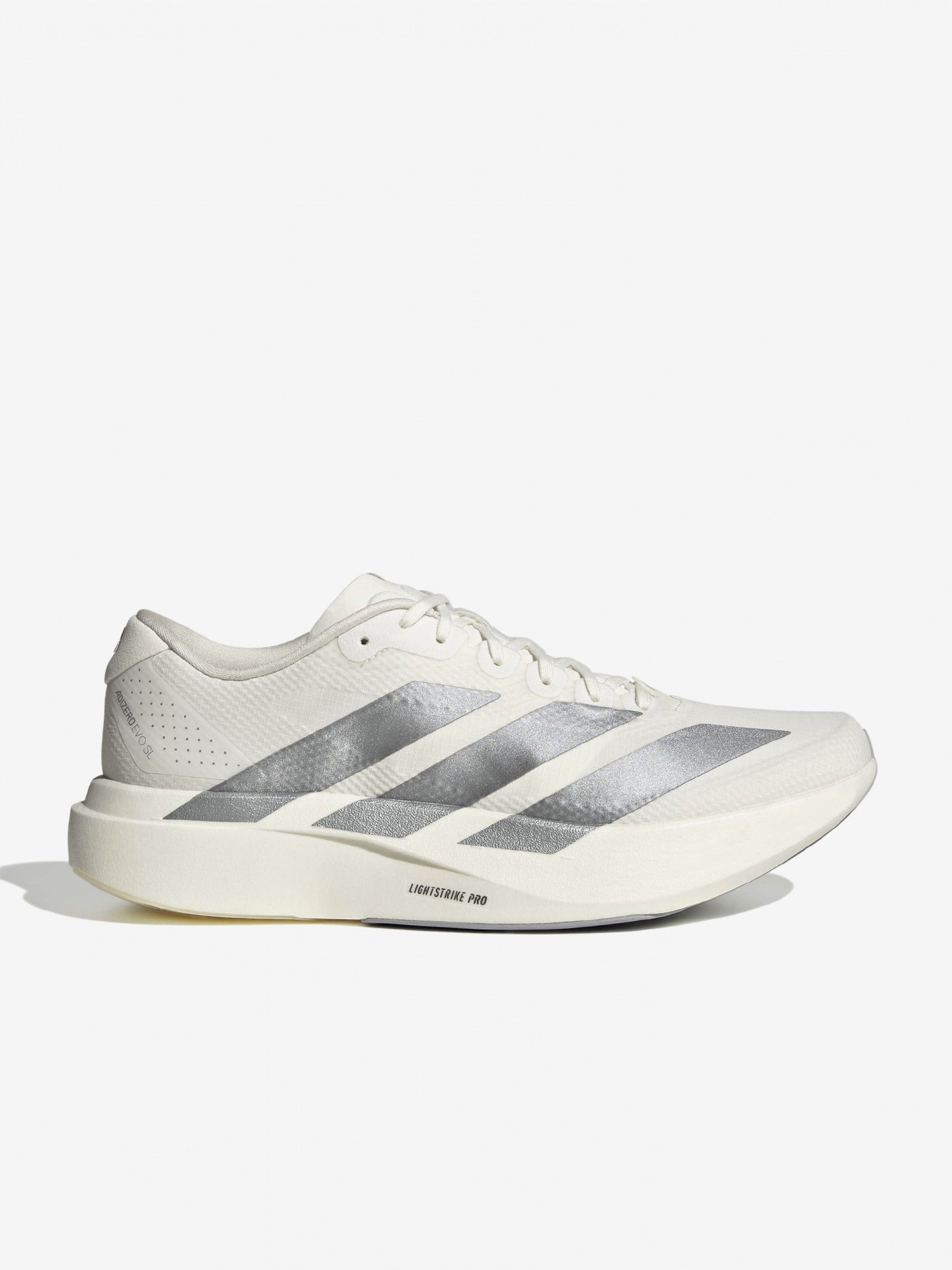 Adidas Adizero Evo SL Woven White and Silver Running Trainers