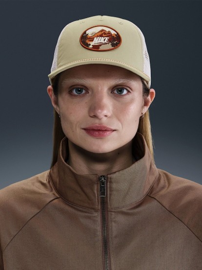 Nike Rise Structured Outdoor Trucker Beige and White Cap