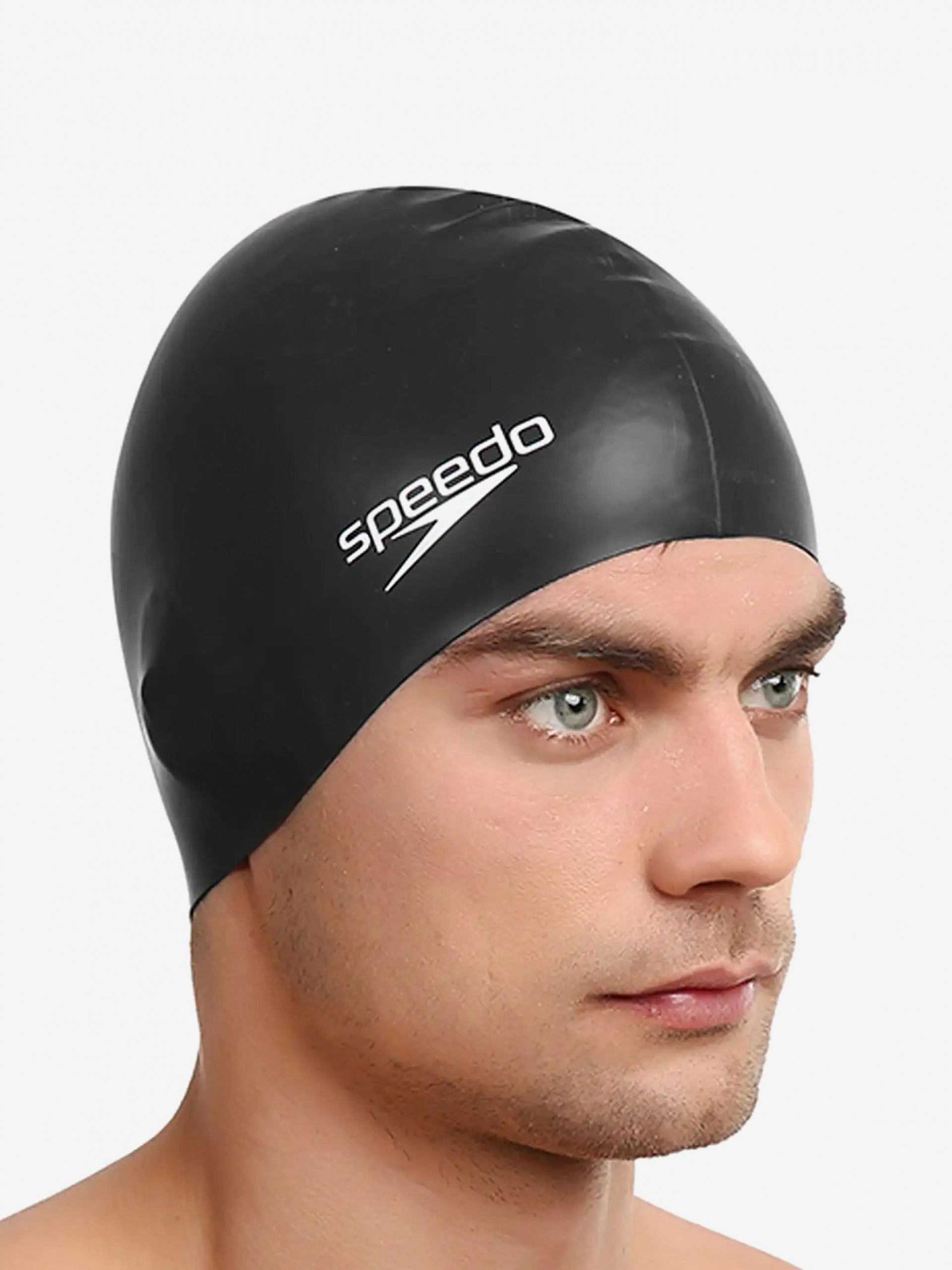 Speedo Plain Flat Silicone Black Swimming Cap