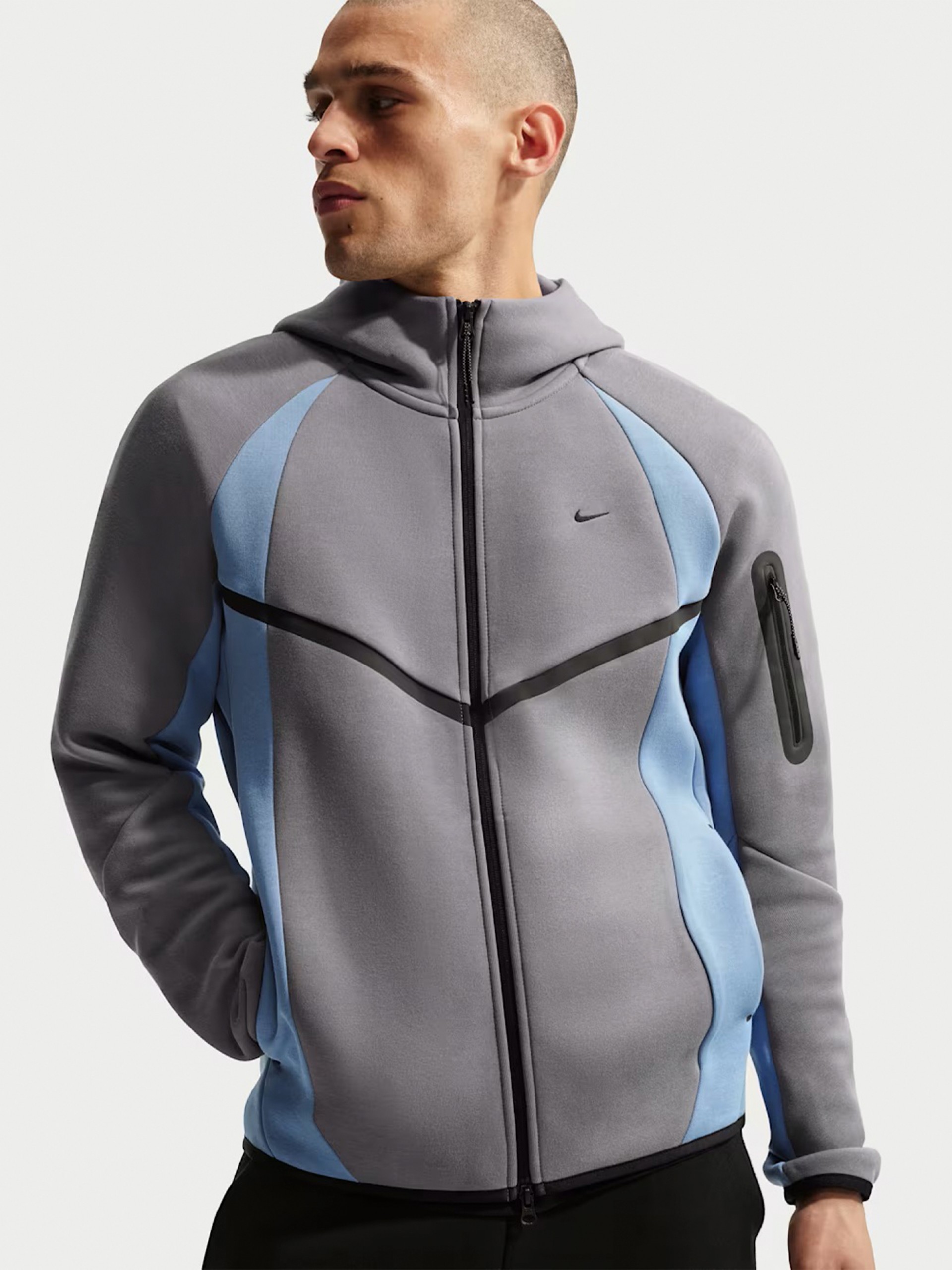 Nike Tech Fleece Windrunner Grey and Blue Hooded Jacket For Men