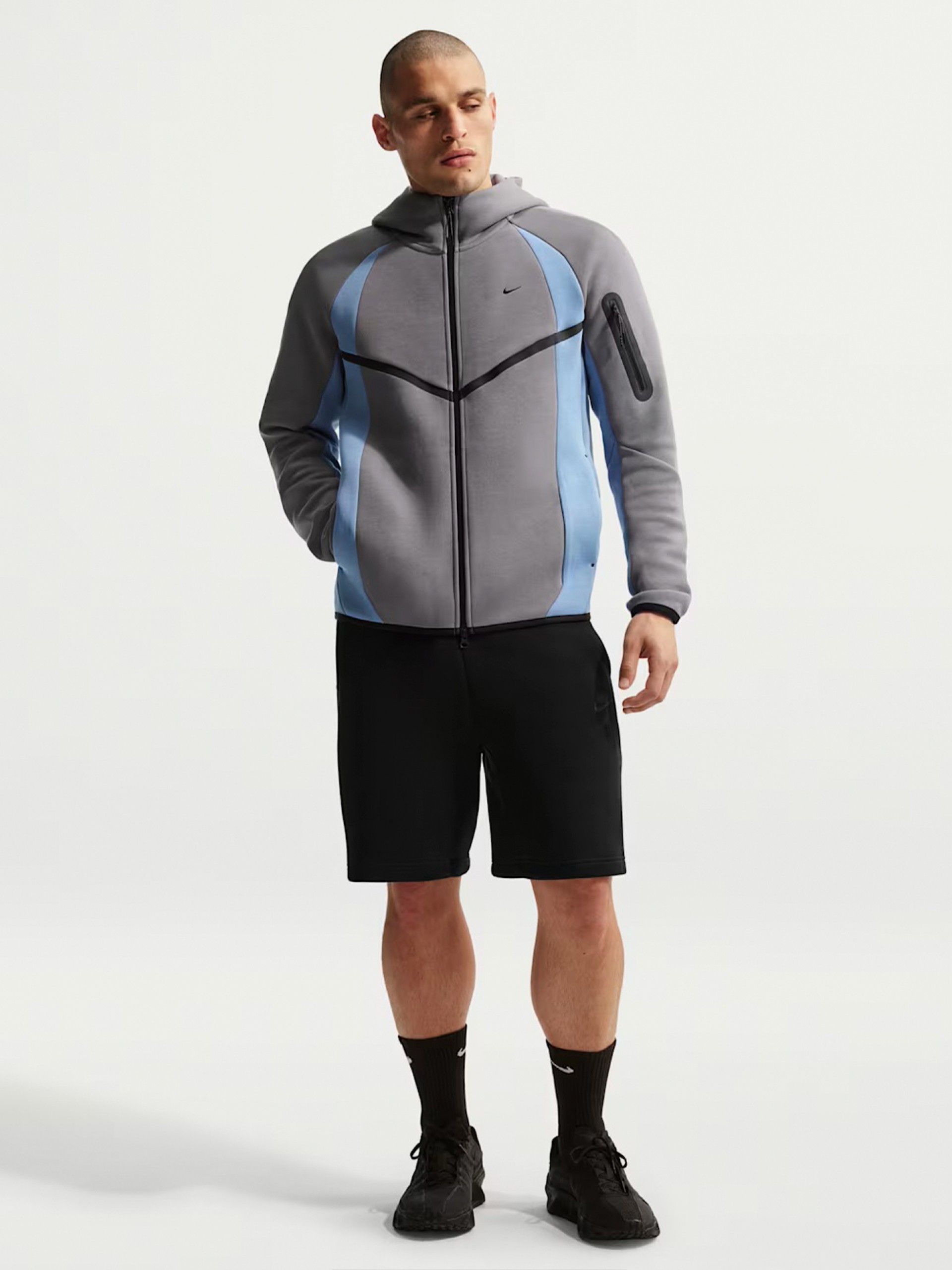 Chaqueta con Capucha Nike Tech Fleece Windrunner Gris y Azul Para Hombre