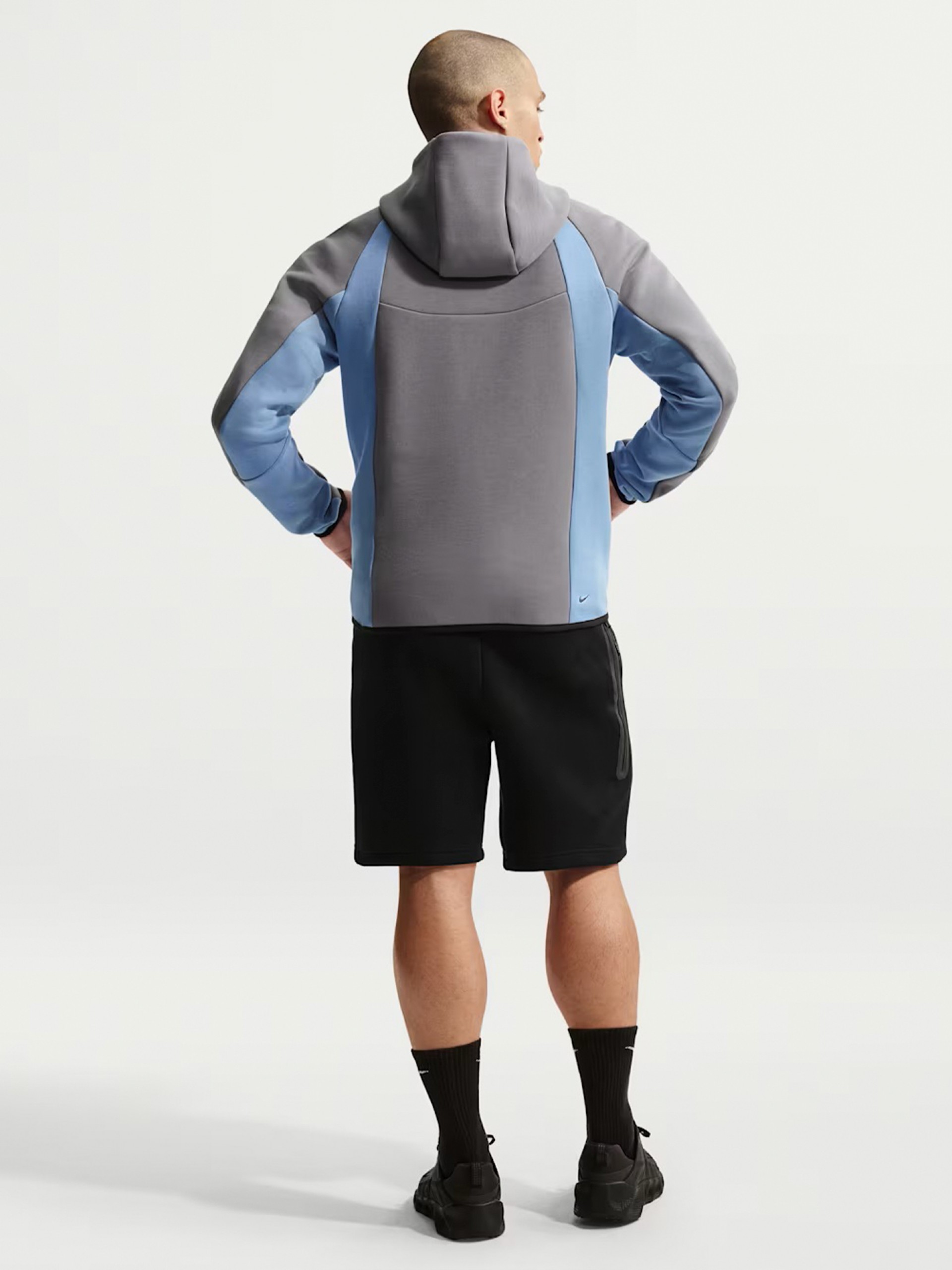 Nike Tech Fleece Windrunner Grey and Blue Hooded Jacket For Men