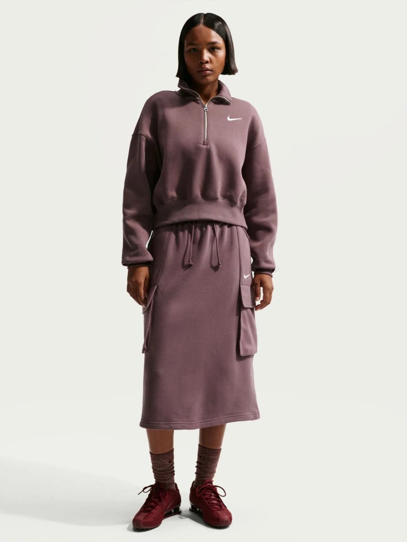 Nike Sportswear Phoenix Fleece Crop Burgundy Zip Sweater For Women