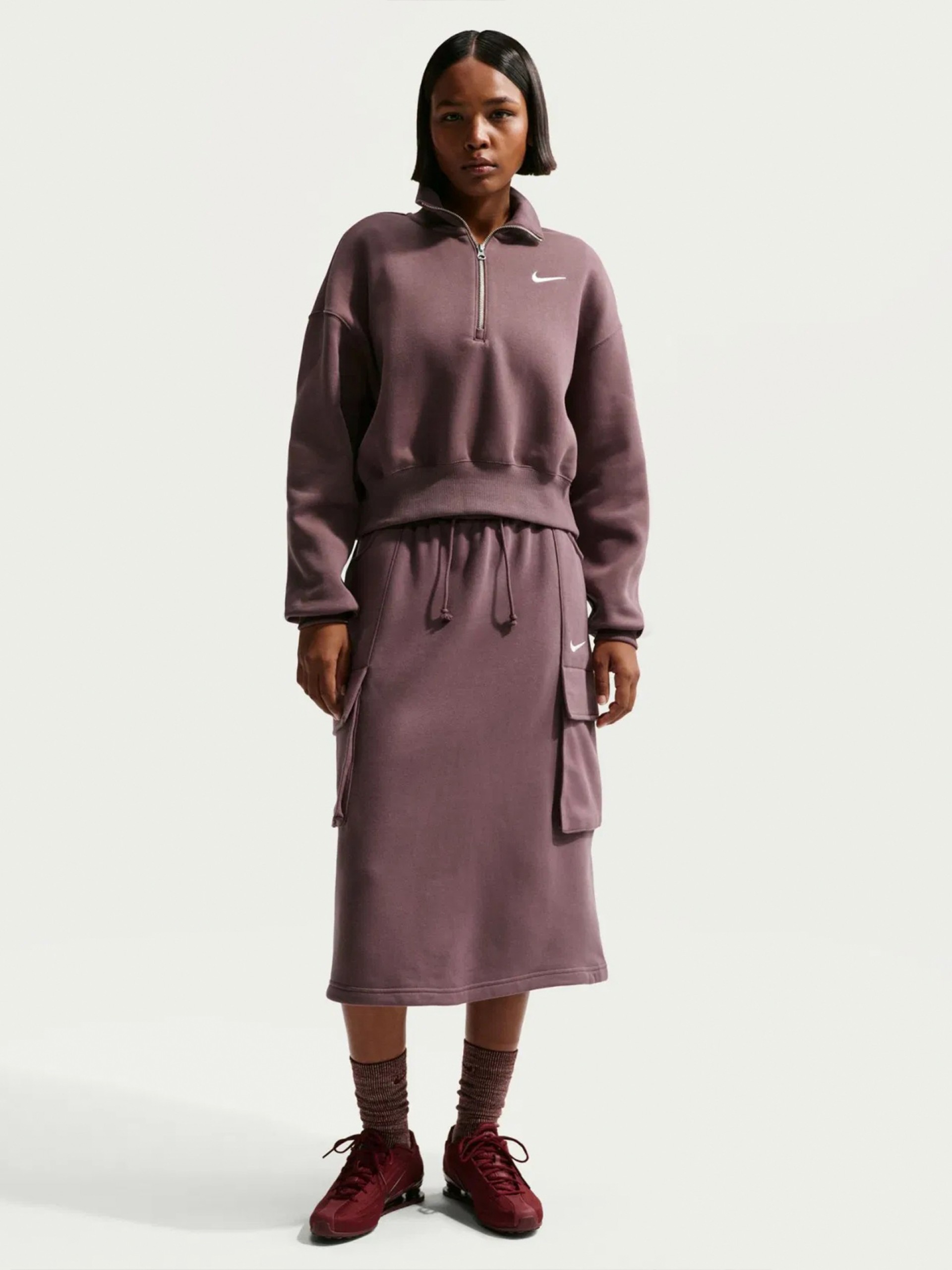 Nike Sportswear Phoenix Fleece Crop Burgundy Zip Sweater For Women