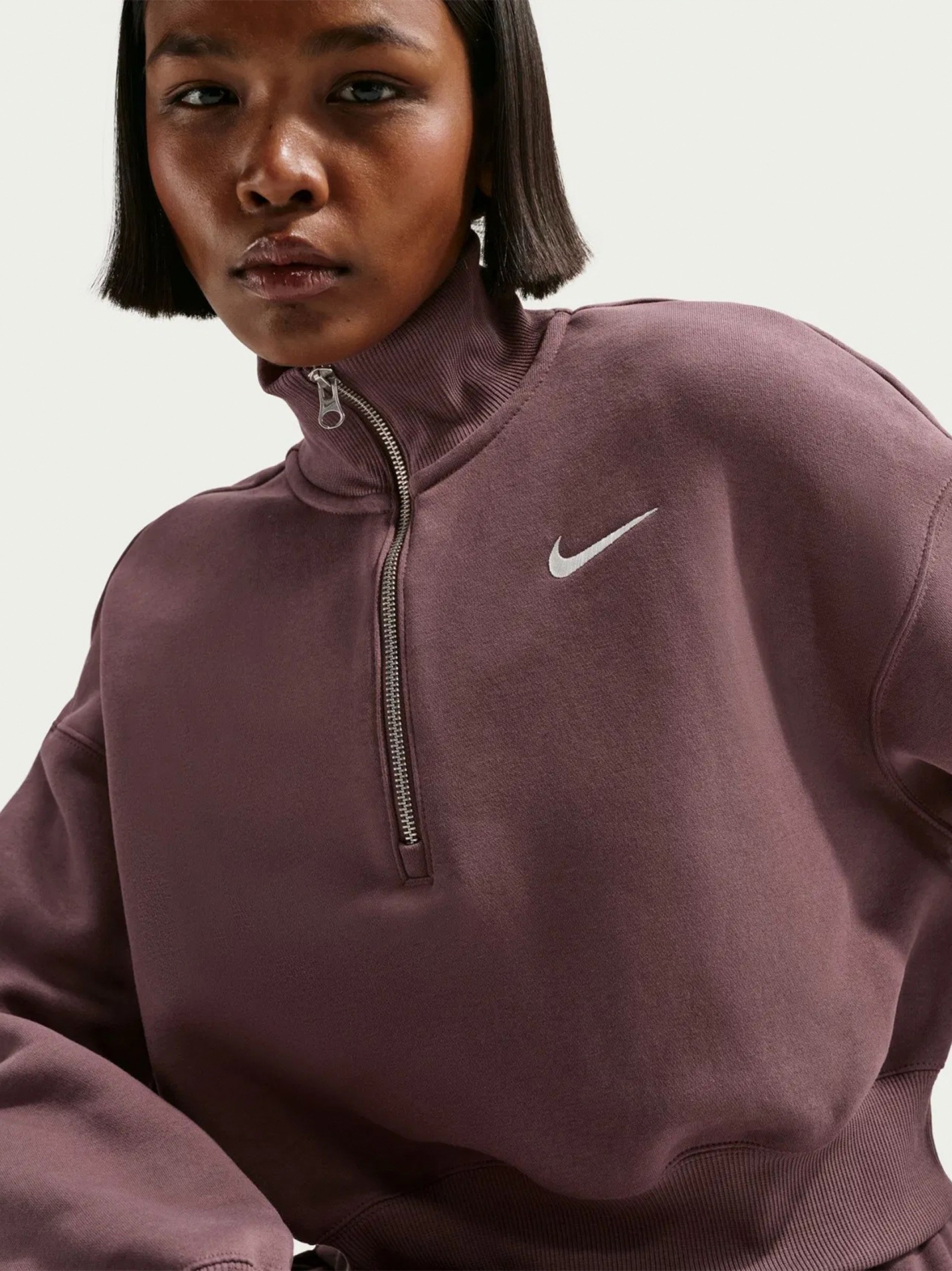 Nike Sportswear Phoenix Fleece Crop Burgundy Zip Sweater For Women