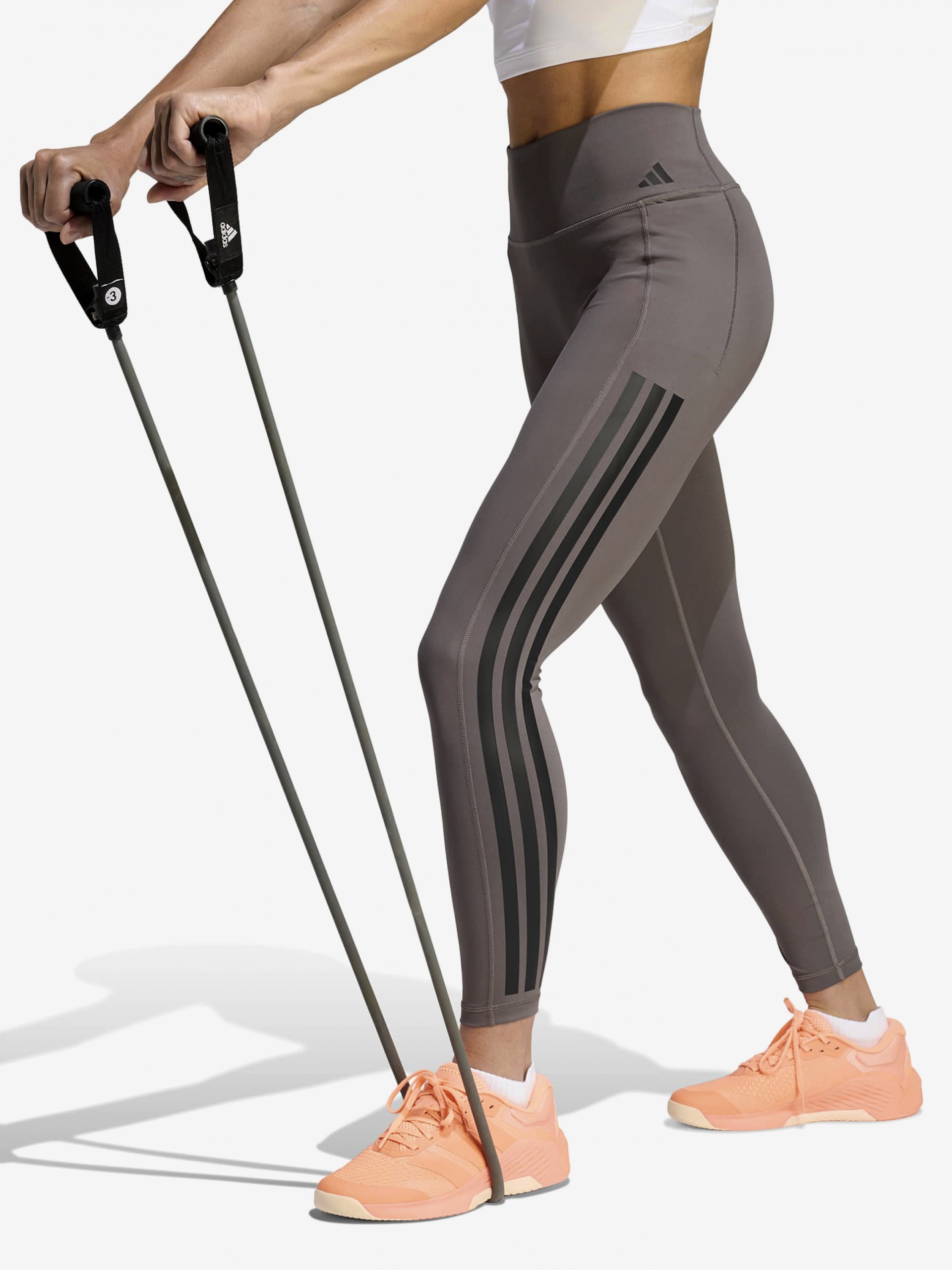 Leggings de Entrenamiento 7/8 Adidas Optime 3-Stripes High-Rise W Grises