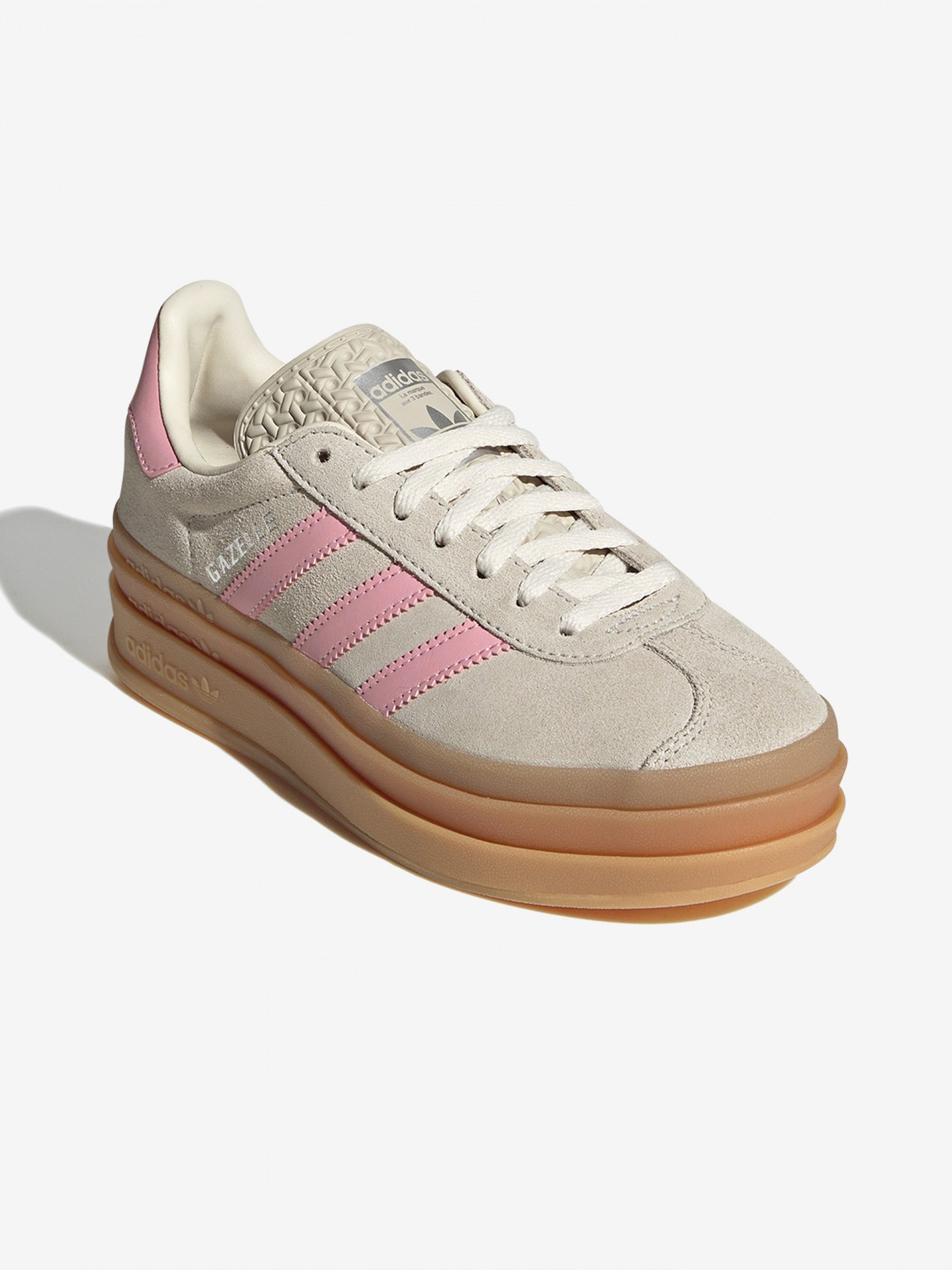 Zapatillas Adidas Gazelle Bold J Grises y Rosa De Gamuza