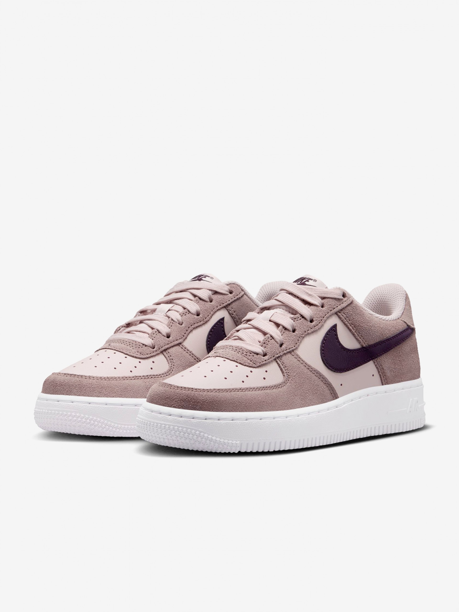 Sapatilhas Nike Air Force 1 Essential+ Rosa e Castanhas Em Pele e Camurça Júnior