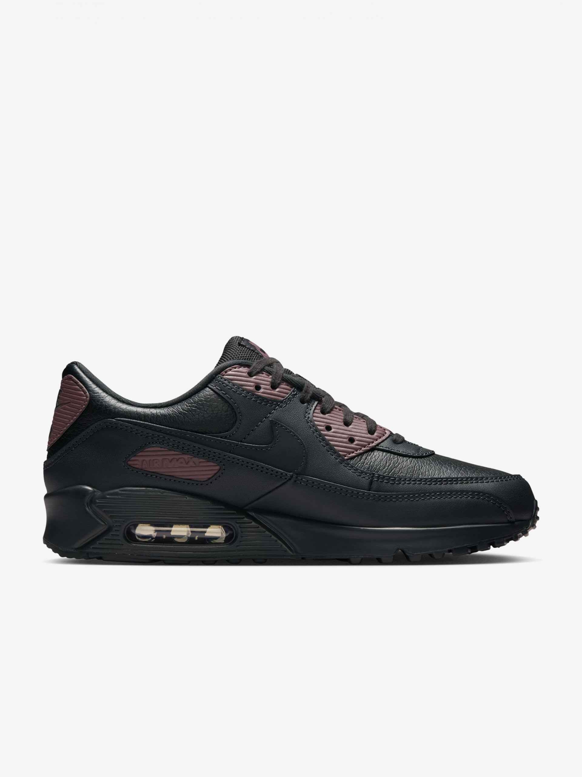 Nike Air Max 90 Premium Black and Burgundy Sneakers For Men