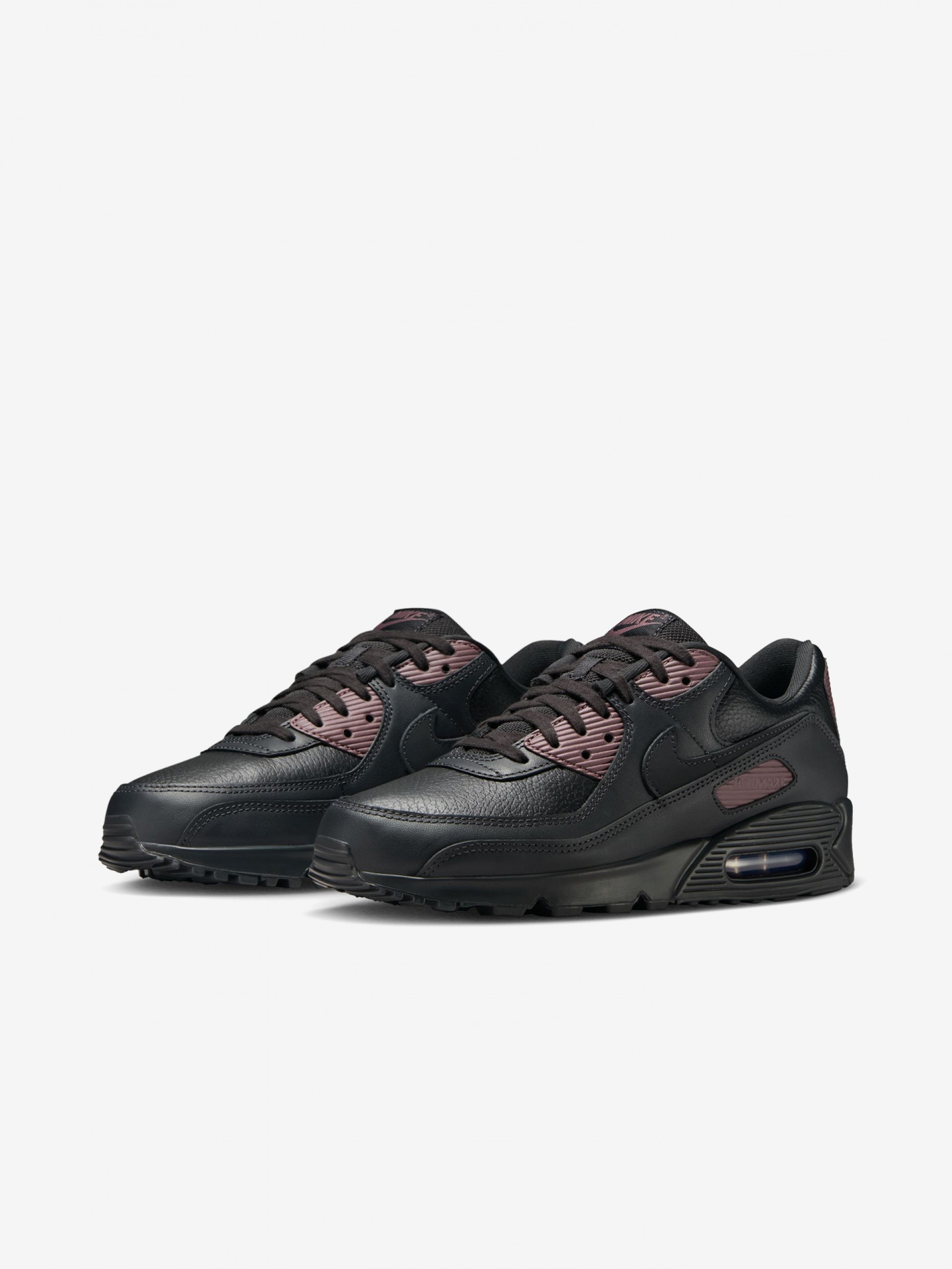 Nike Air Max 90 Premium Black and Burgundy Sneakers For Men
