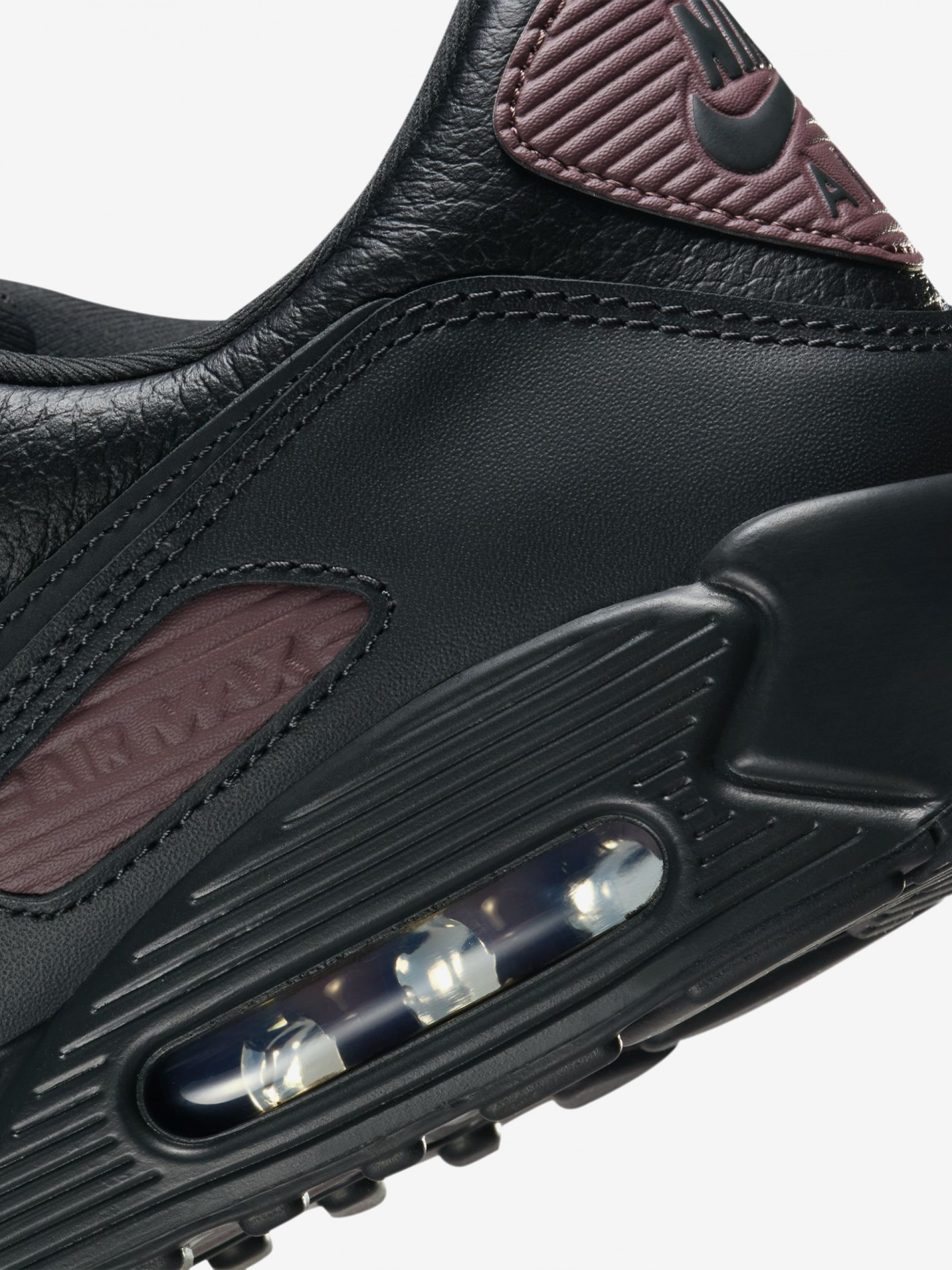 Nike Air Max 90 Premium Black and Burgundy Sneakers For Men