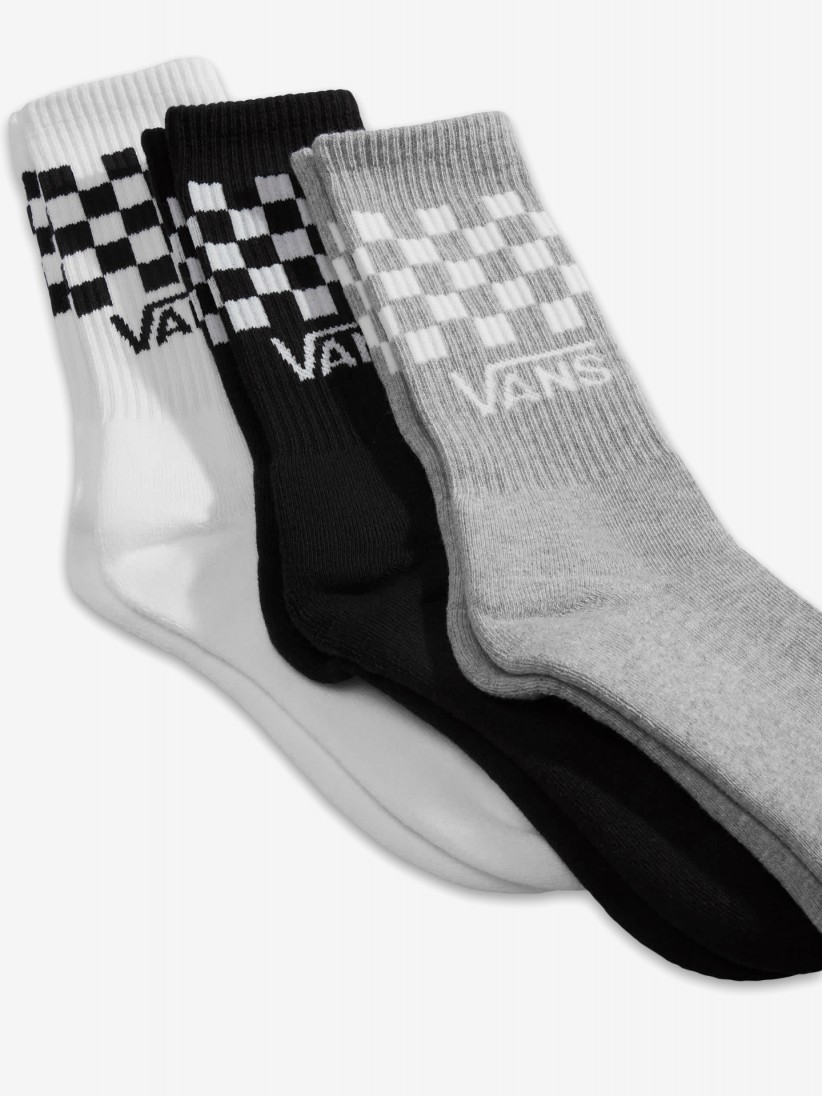 Meias Vans Classic Check Crew Brancas, Pretas e Cinzentas (3 Pares)