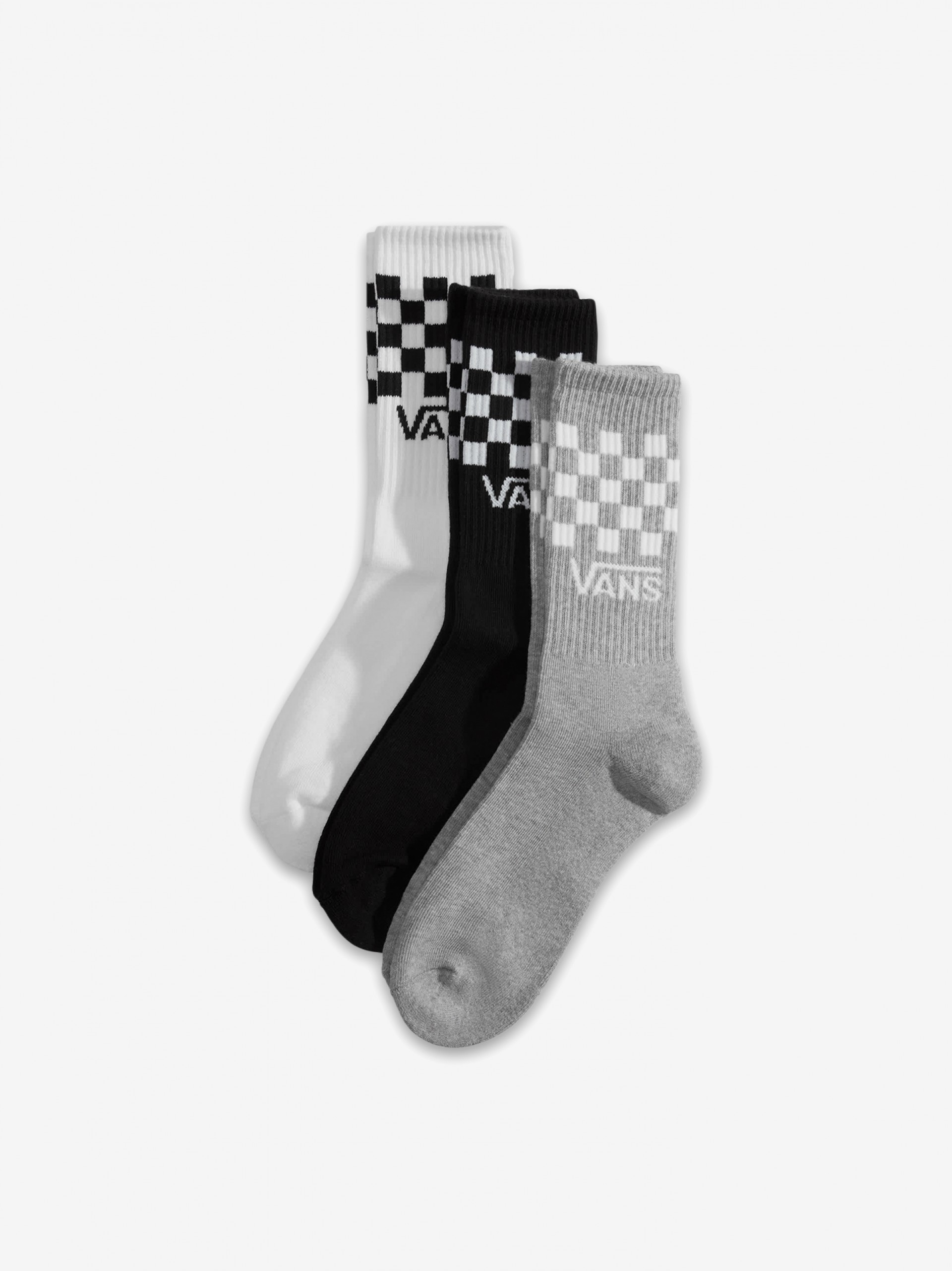 Calcetines Vans Classic Check Crew Blancos, Negros y Grises (3 Pares)