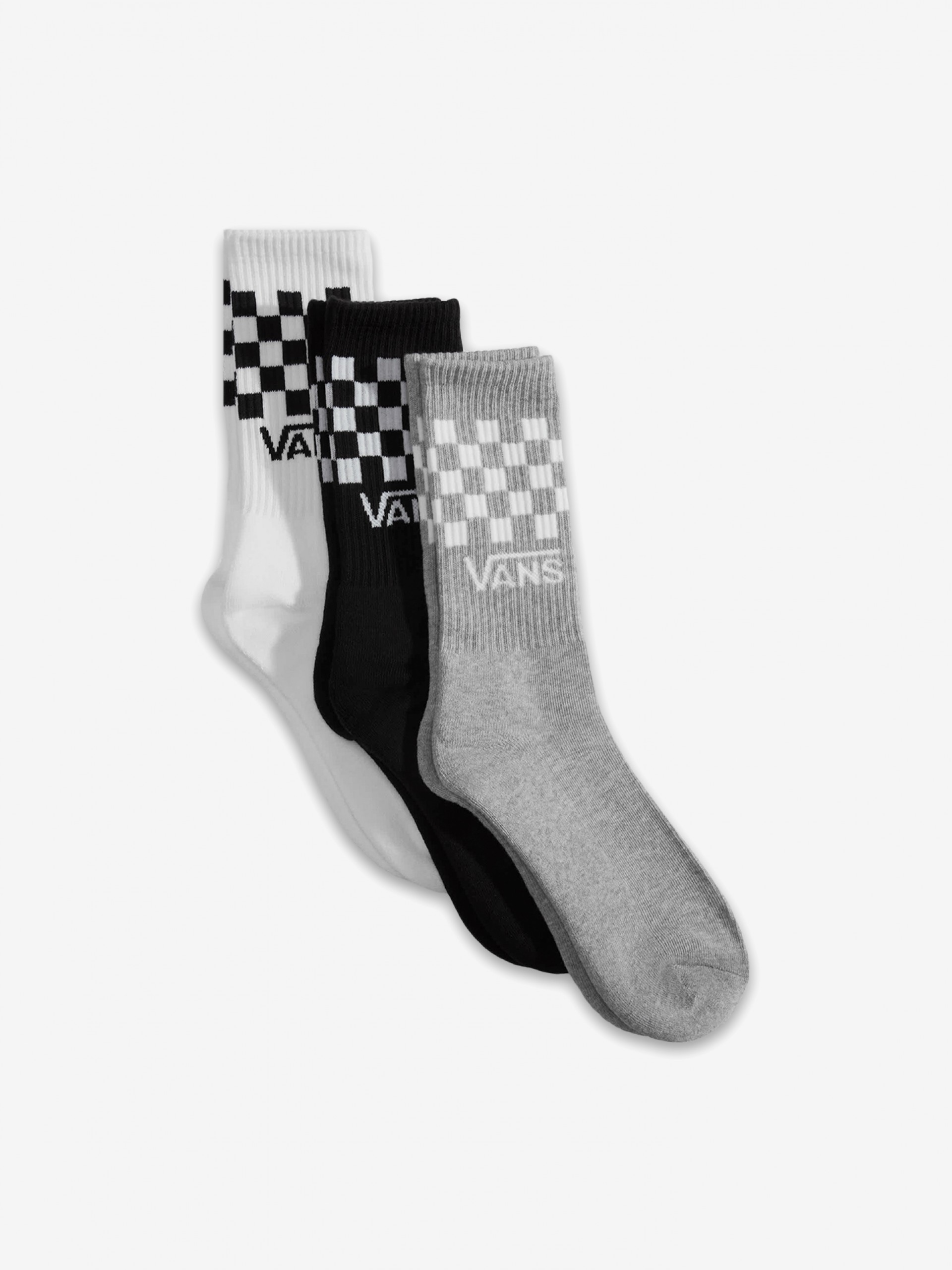 Calcetines Vans Classic Check Crew Blancos, Negros y Grises (3 Pares)