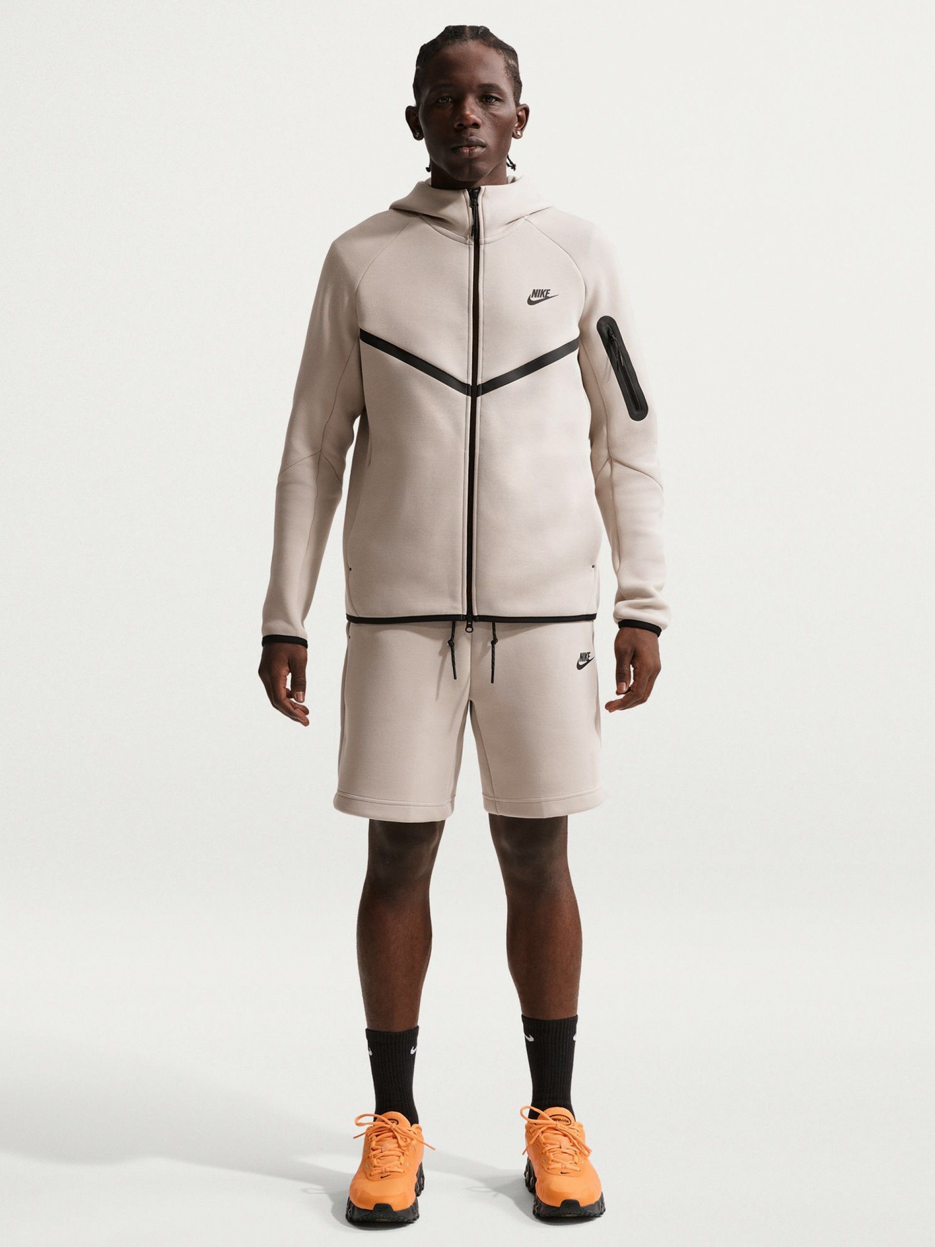 Nike Tech Fleece Windrunner Beige and Black Hooded Jacket For Men