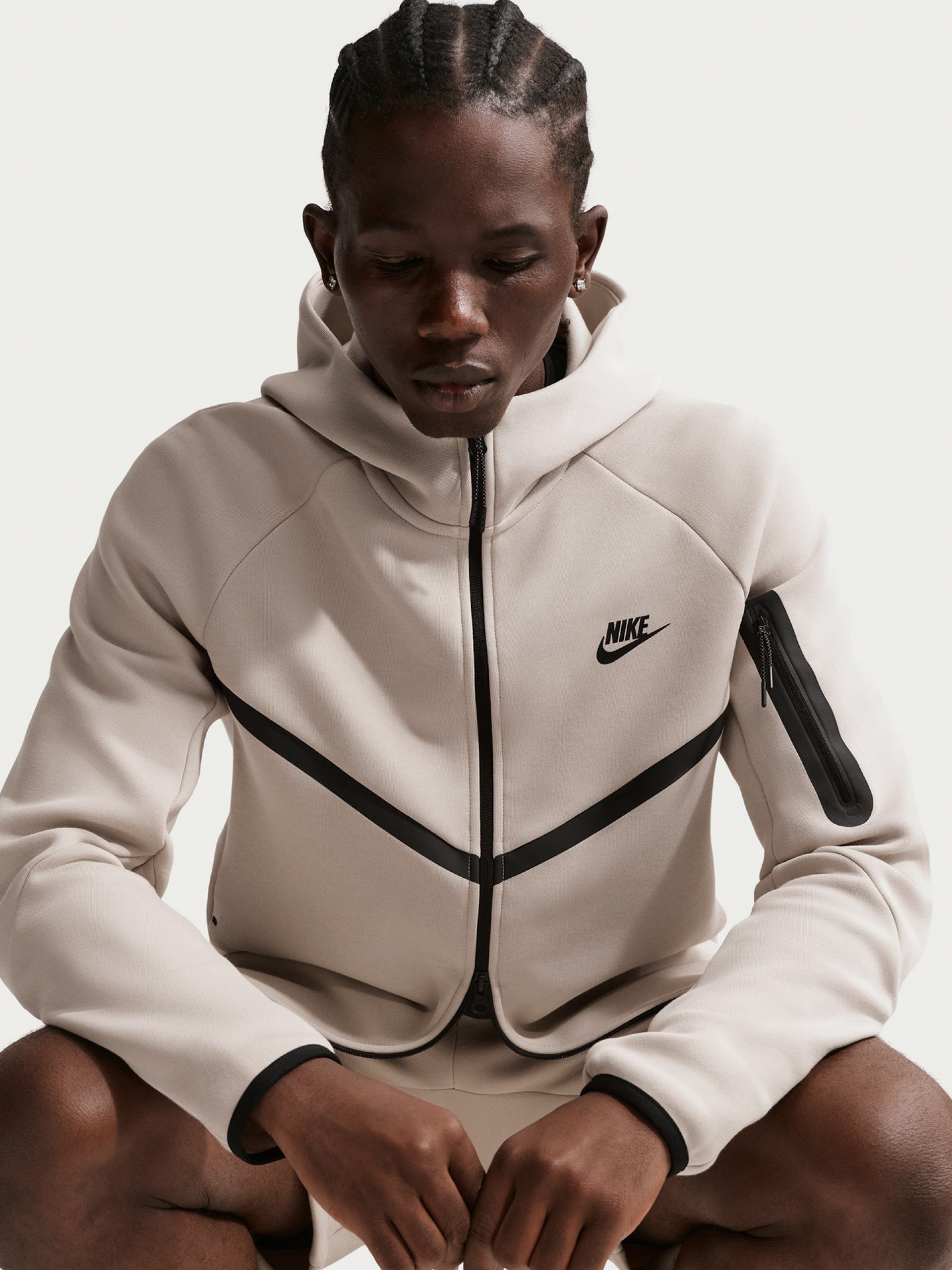 Nike Tech Fleece Windrunner Beige and Black Hooded Jacket For Men