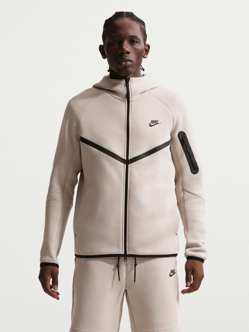 Nike Tech Fleece Windrunner Beige and Black Hooded Jacket For Men