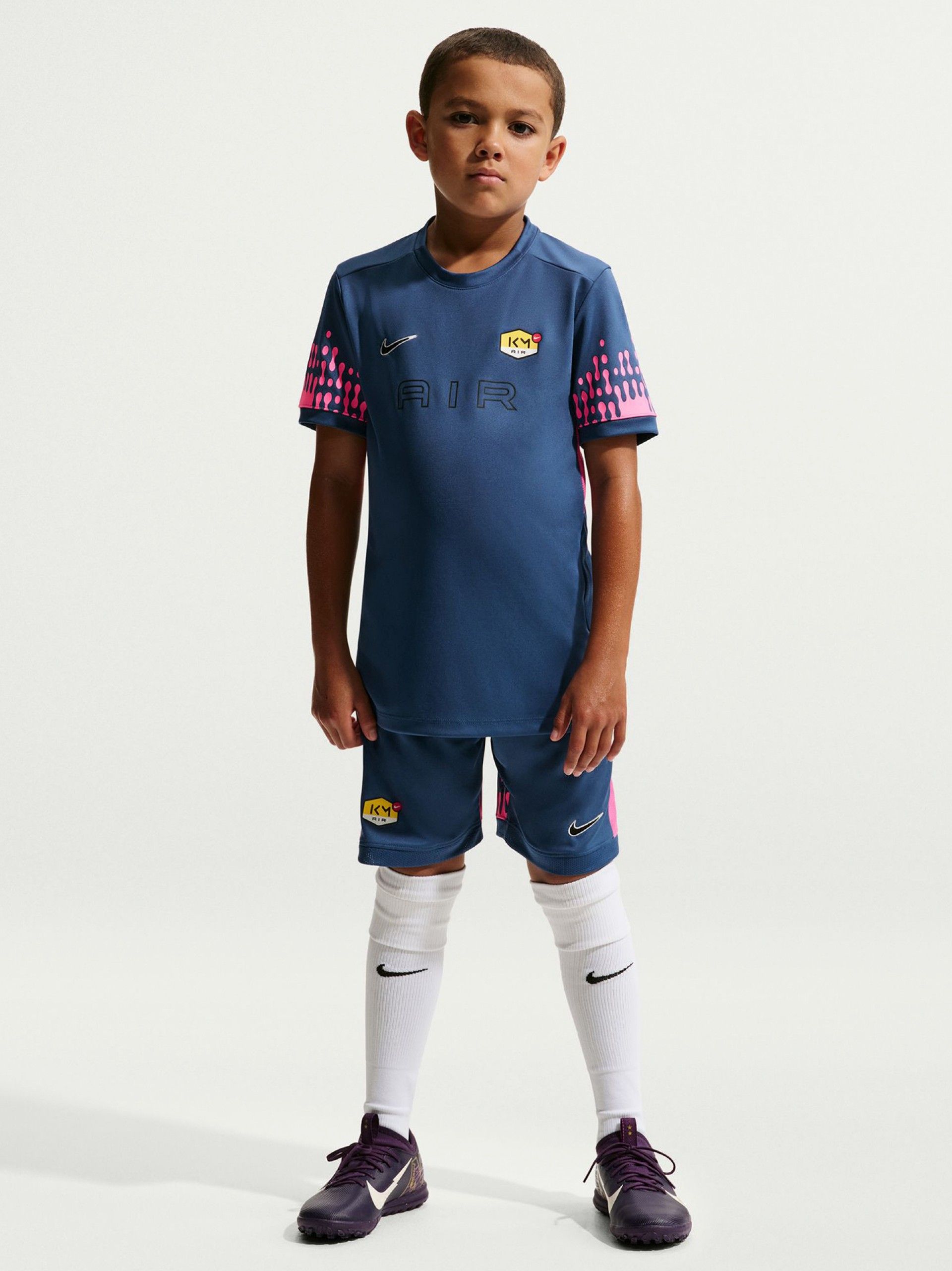 T-shirt de Futebol Nike Dri-FIT Kylian Mbappé Júnior Azul