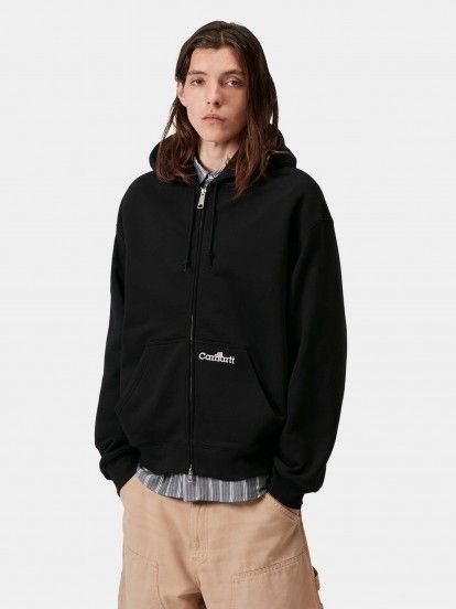 Chaqueta con Capucha Carhartt WIP Label Negra Chaqueta con Capucha Carhartt WIP Label Negra