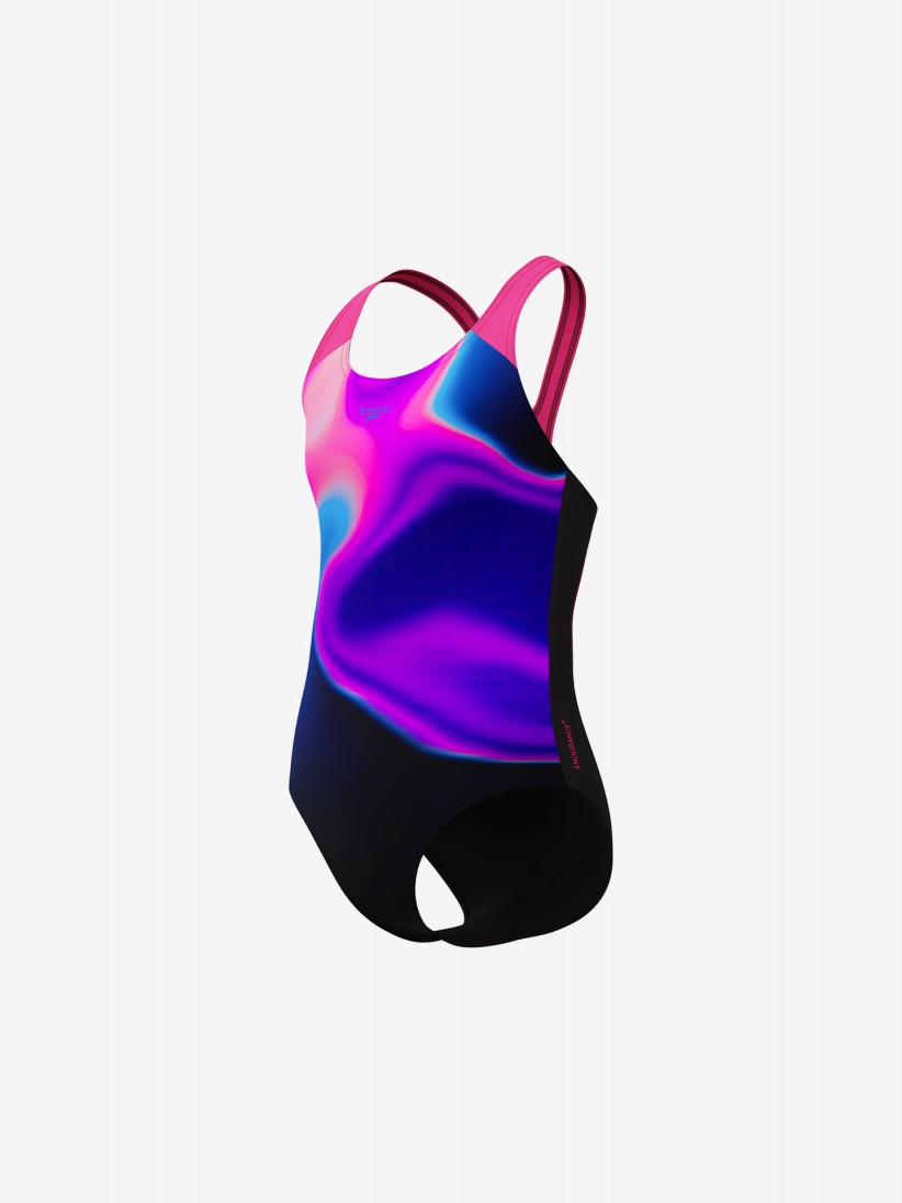 Fato de Banho Speedo Printed Splashback Kids Rosa, Preto e Azul