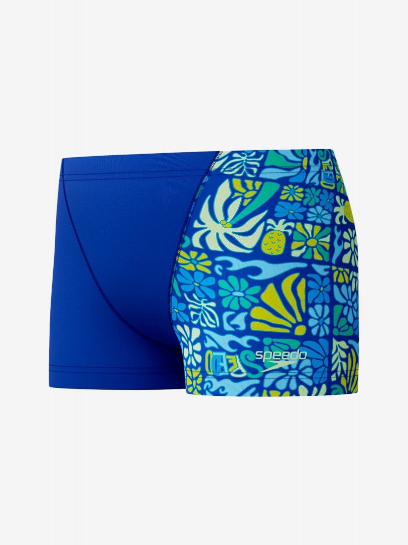 Cal��es de Nata��o Speedo Print V-Cut Kids Azuis e Verdes