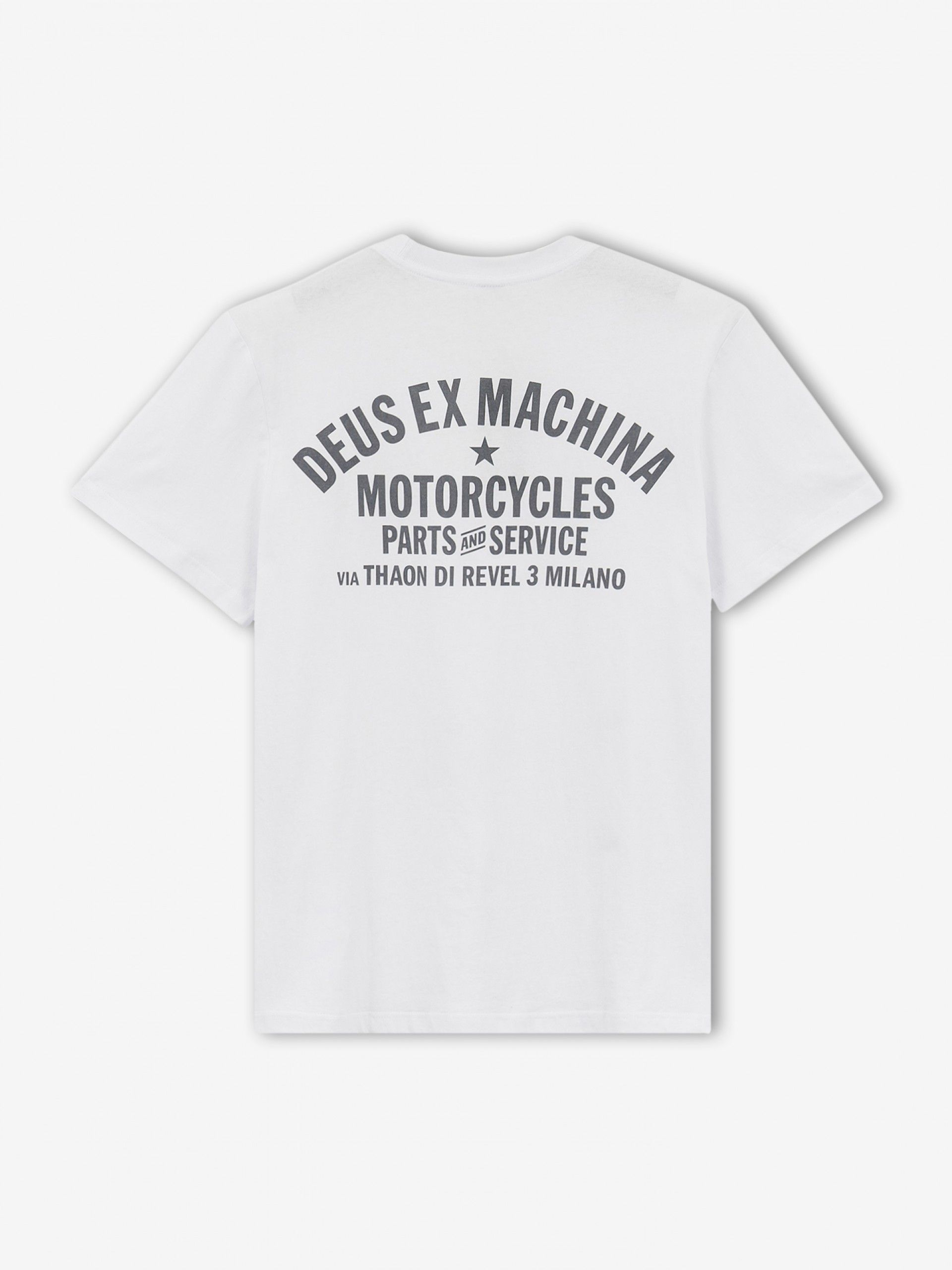 Camiseta Deus Ex Machina Milano Address Blanca y Gris