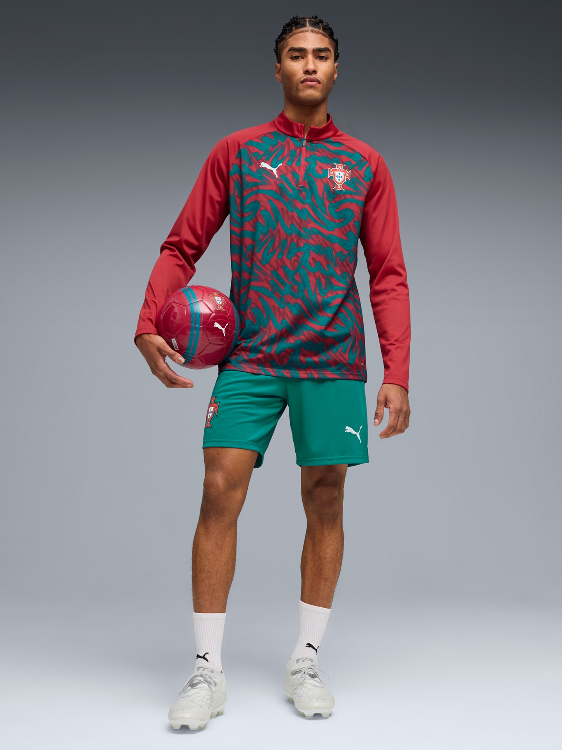 Camisola com Fecho de Aquecimento Puma Portugal 2026 Vermelha e Verde
