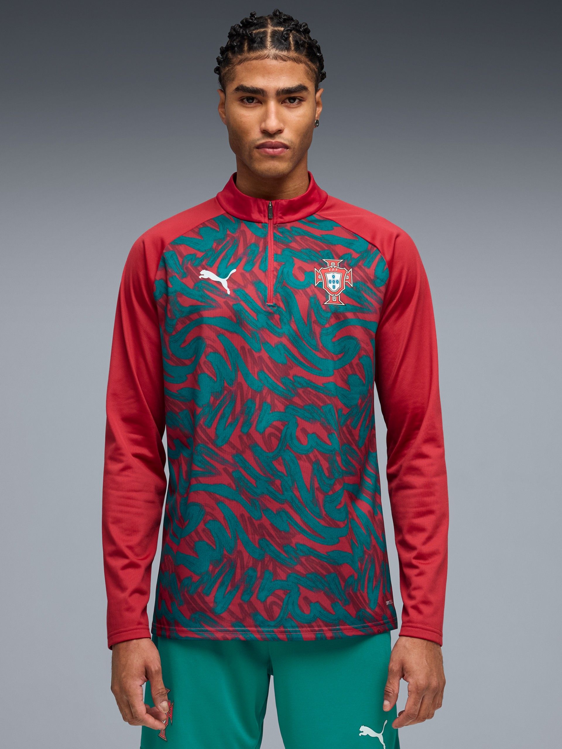 Camisola com Fecho de Aquecimento Puma Portugal 2026 Vermelha e Verde