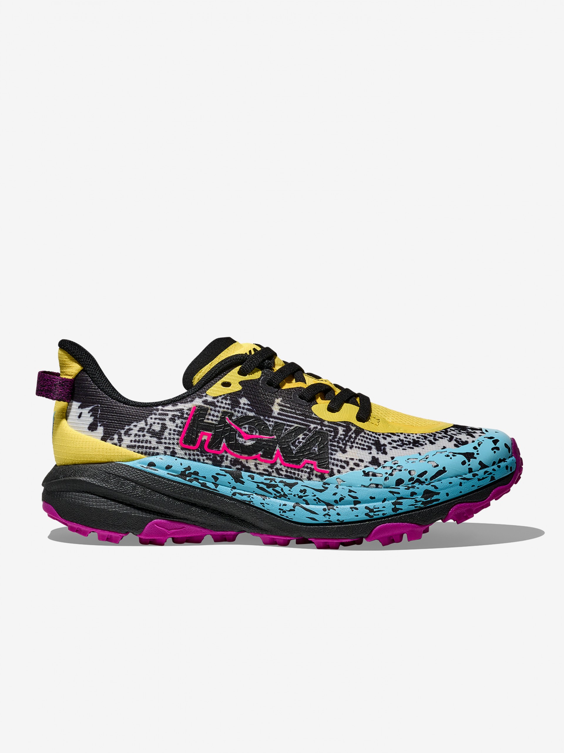Hoka Speedgoat 6 Junior Yellow, Black and Blue Trail Trainers