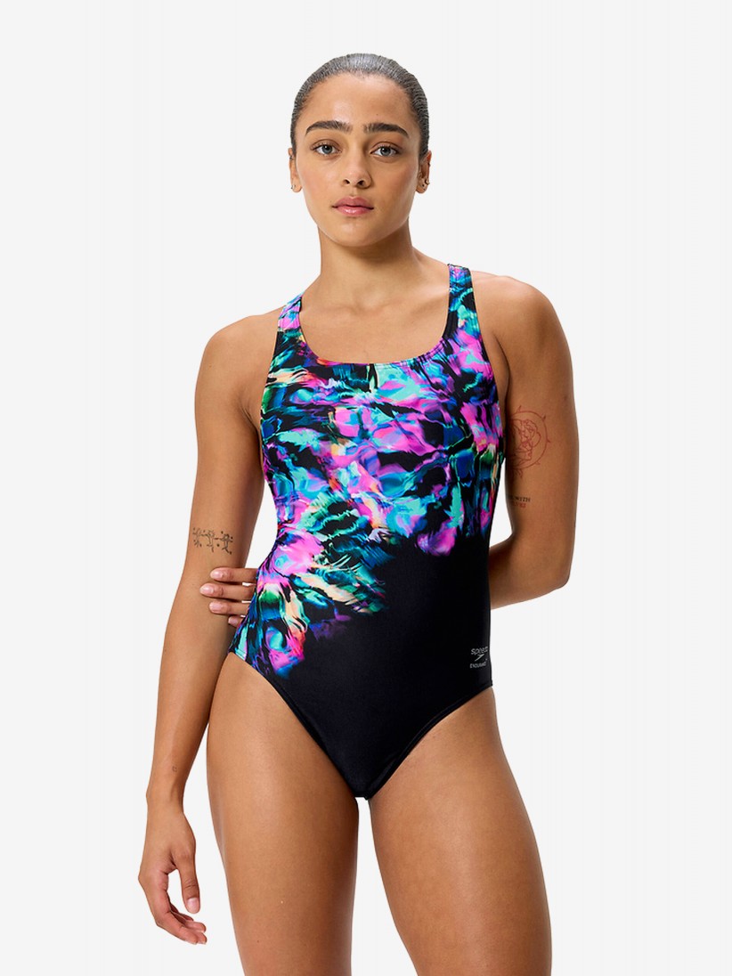 Ba�ador Speedo Placement Printed Powerback One Piece Negro