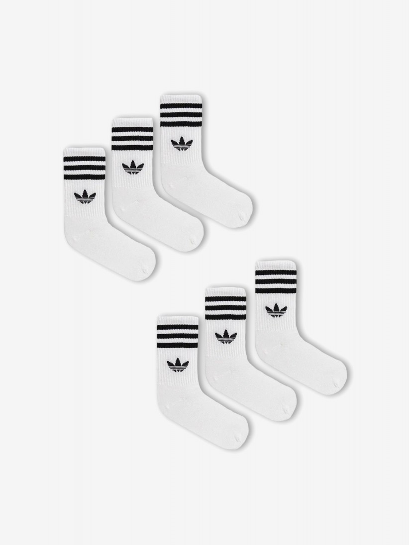 Meias de Cano M�dio Adidas 3-Stripes Brancas (6 Pares)