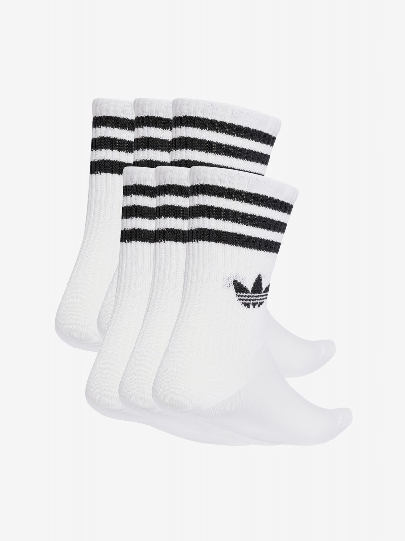 Meias de Cano M�dio Adidas 3-Stripes Brancas (6 Pares)