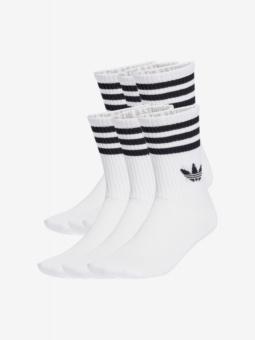 Meias de Cano M�dio Adidas 3-Stripes Brancas (6 Pares)