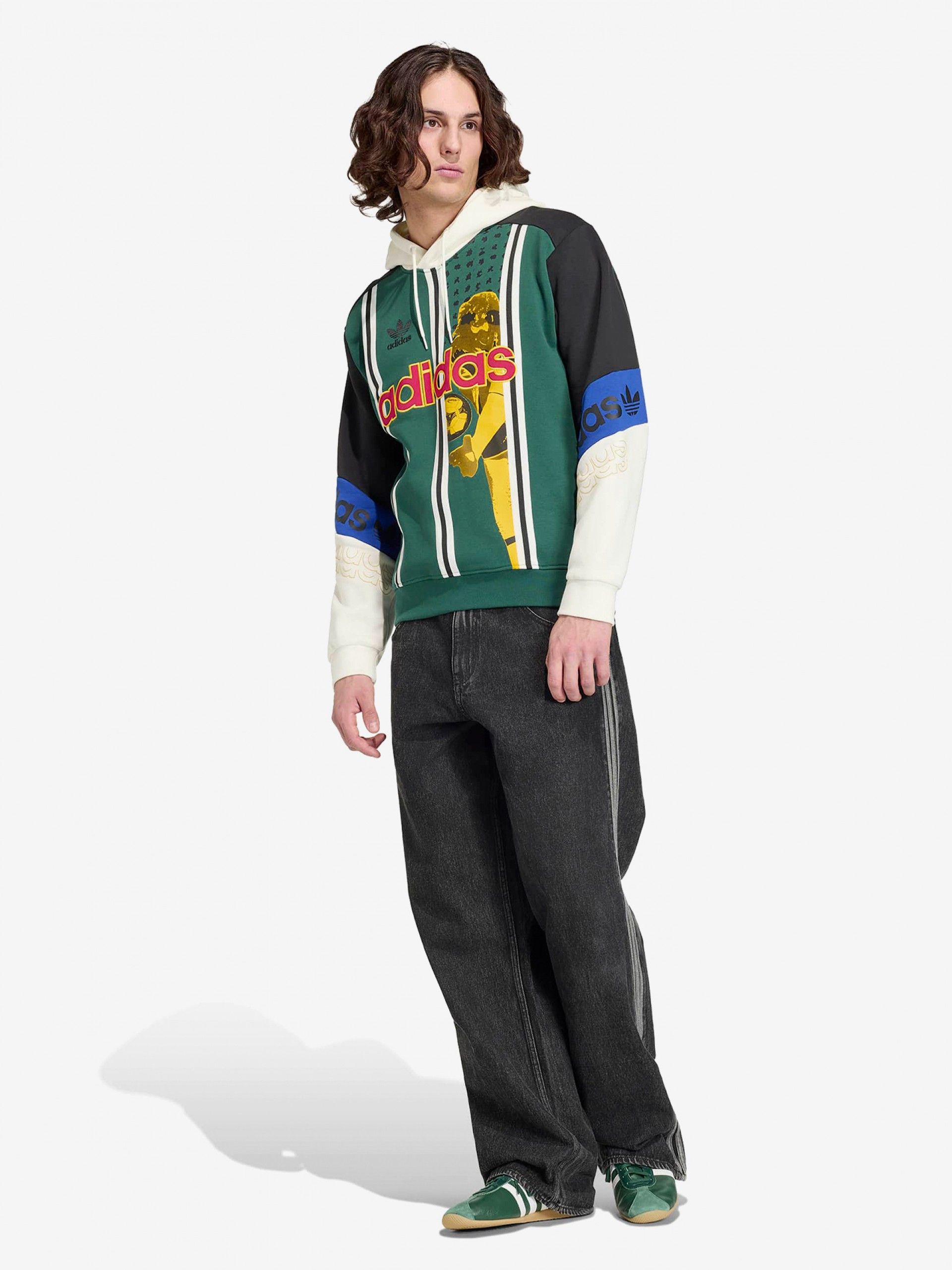 Camisola com Capuz Adidas Archive Football Graphic Verde, Preta, Branca e Azul