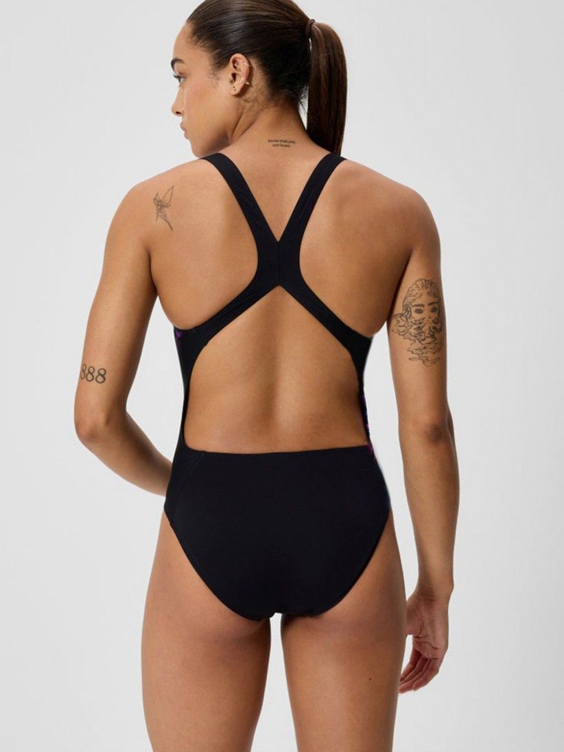 Speedo Placement Printed Powerback One Piece Black Swimsuit Speedo Placement Printed Powerback One Piece Black Swimsuit